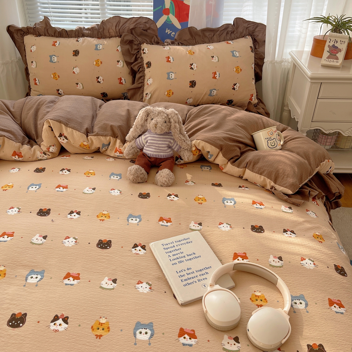 91家纺网 家纺一手货源 找家纺 韩都家居 2026新款云感双层纱床盖四件套 梦幻乐园