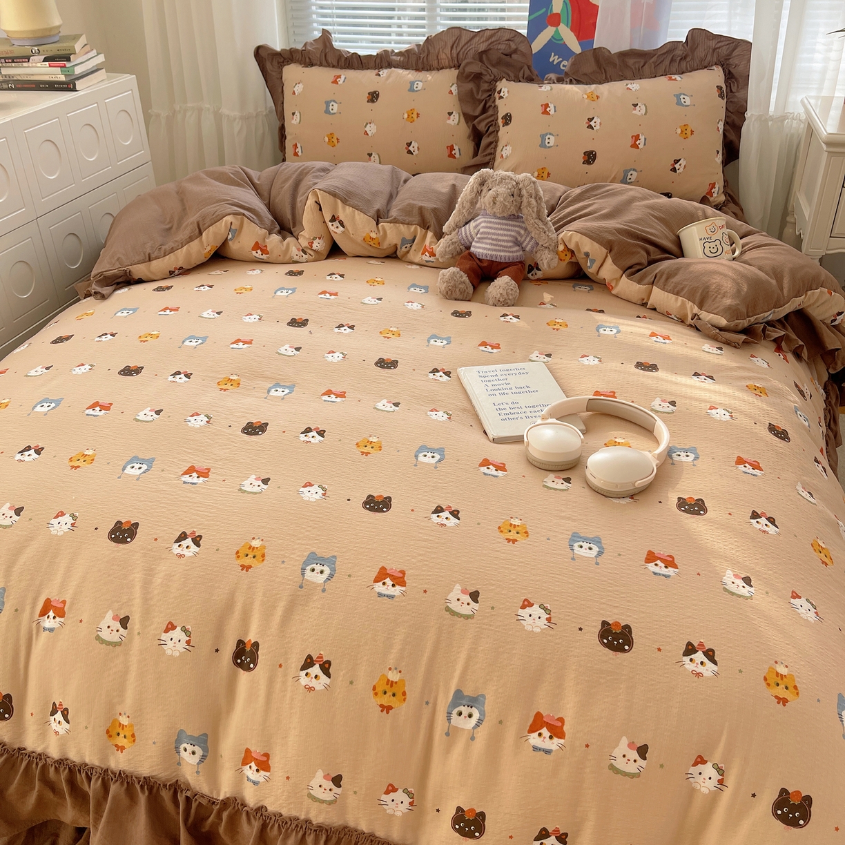 91家纺网 家纺一手货源 找家纺 韩都家居 2026新款云感双层纱床盖四件套 梦幻乐园