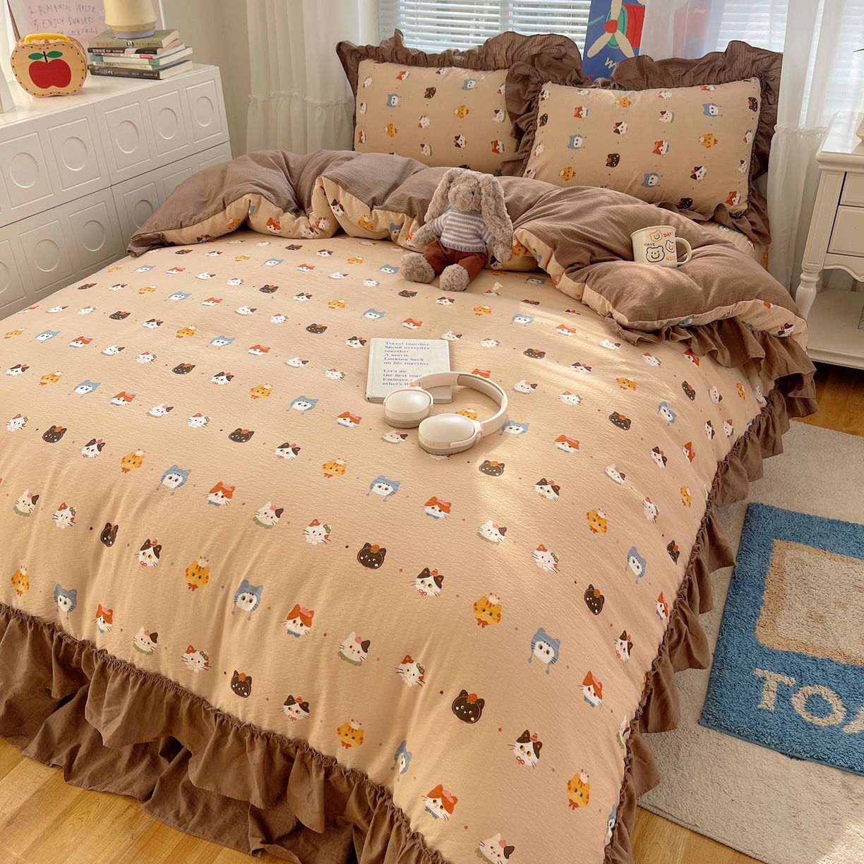 91家纺网 家纺一手货源 找家纺 韩都家居 2026新款云感双层纱床盖四件套 梦幻乐园