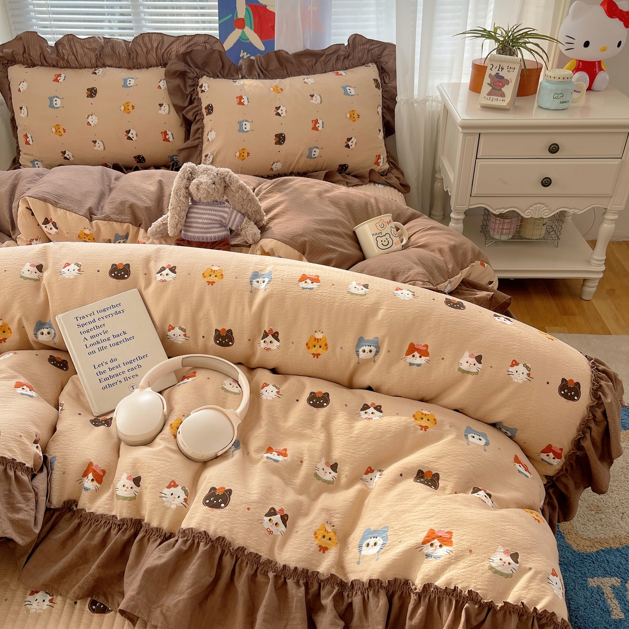 91家纺网 家纺一手货源 找家纺 韩都家居 2026新款云感双层纱床盖四件套 梦幻乐园