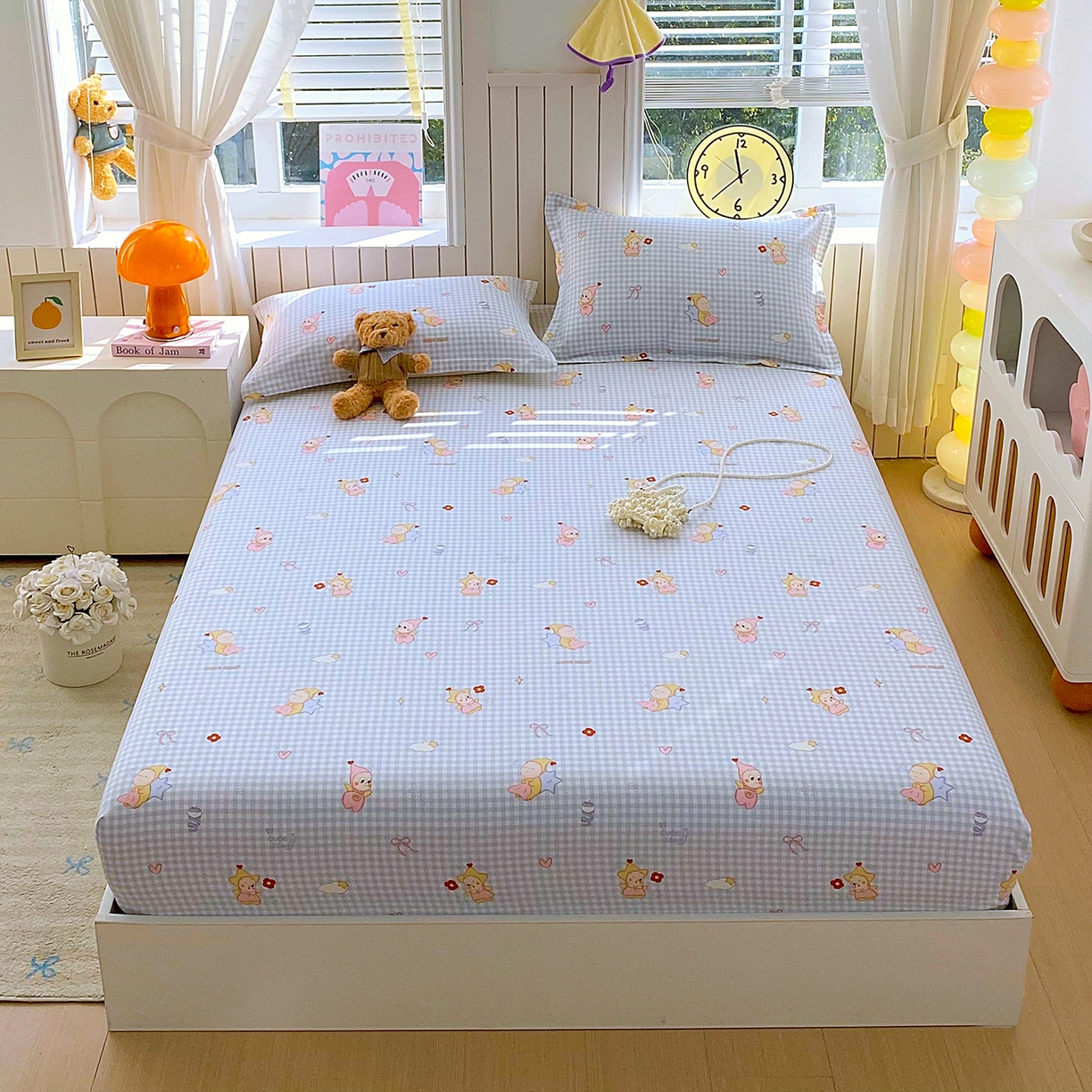 91家纺网 家纺一手货源 找家纺 金丝兔 2026新款纯棉印花单品床笠系列 甜梦精灵-蓝