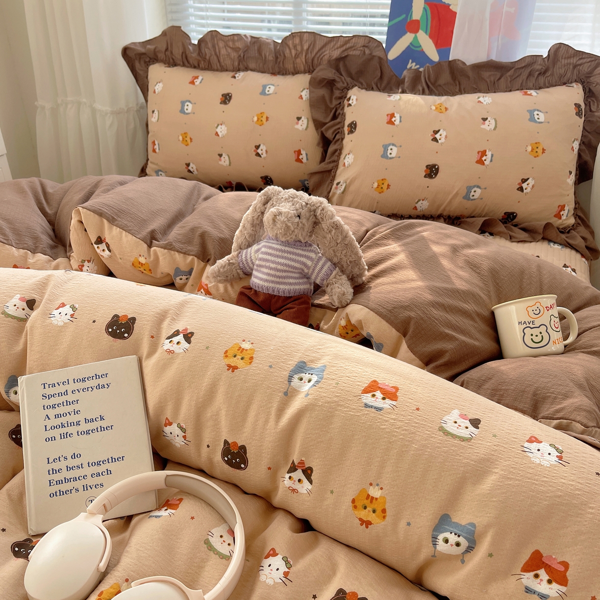 91家纺网 家纺一手货源 找家纺 韩都家居 2026新款云感双层纱床盖四件套 梦幻乐园