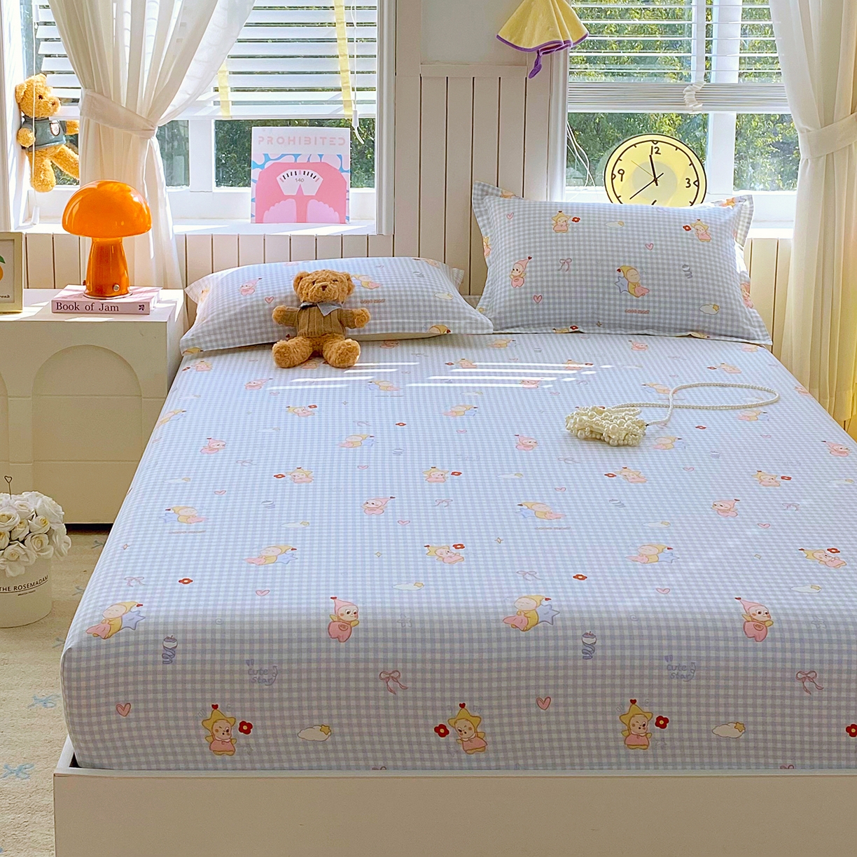 91家纺网 家纺一手货源 找家纺 金丝兔 2026新款纯棉印花单品床笠系列 甜梦精灵-蓝