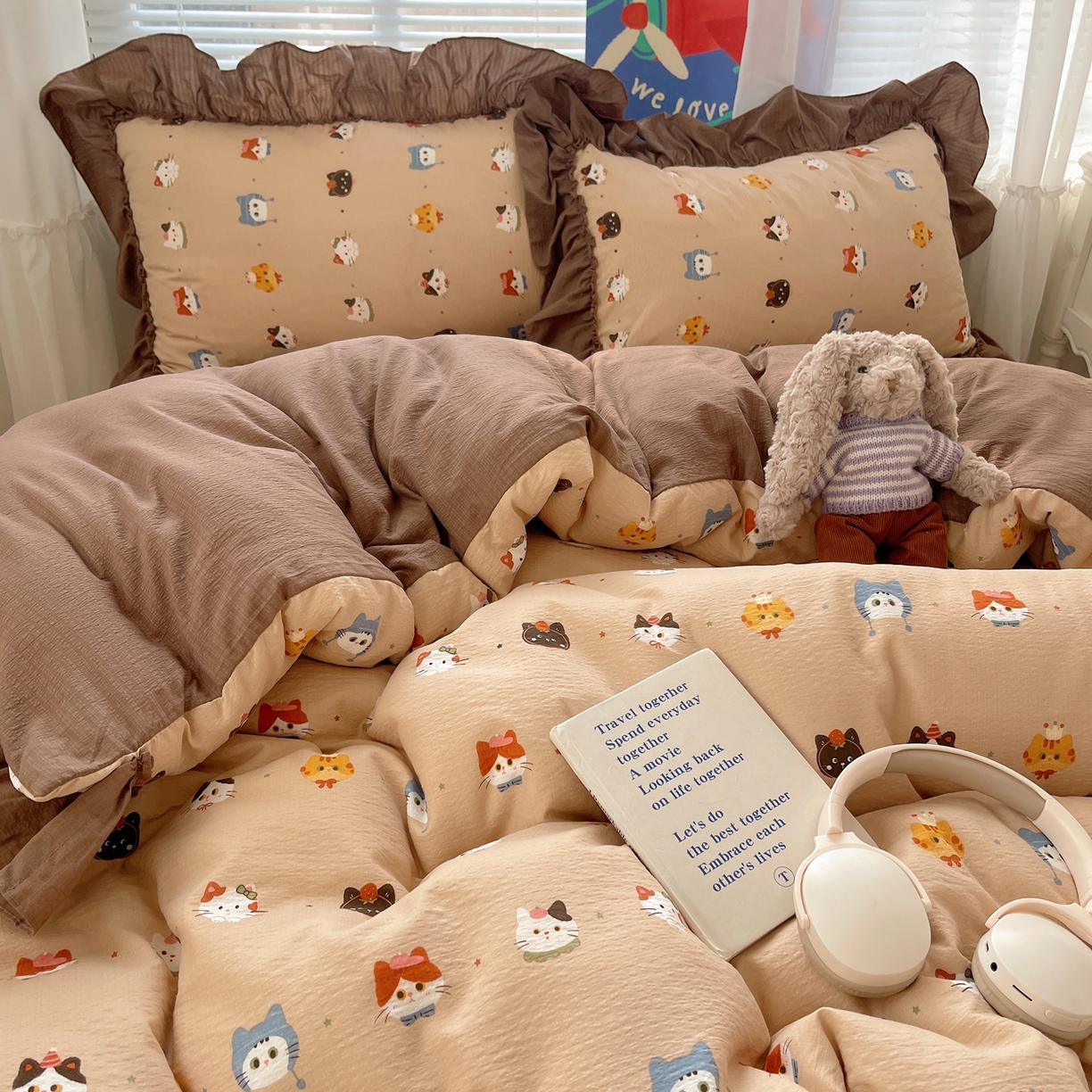 91家纺网 家纺一手货源 找家纺 韩都家居 2026新款云感双层纱床盖四件套 梦幻乐园