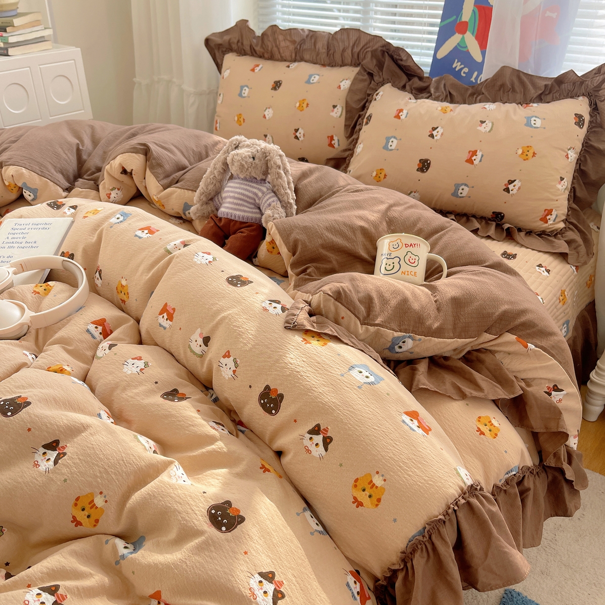 91家纺网 家纺一手货源 找家纺 韩都家居 2026新款云感双层纱床盖四件套 梦幻乐园