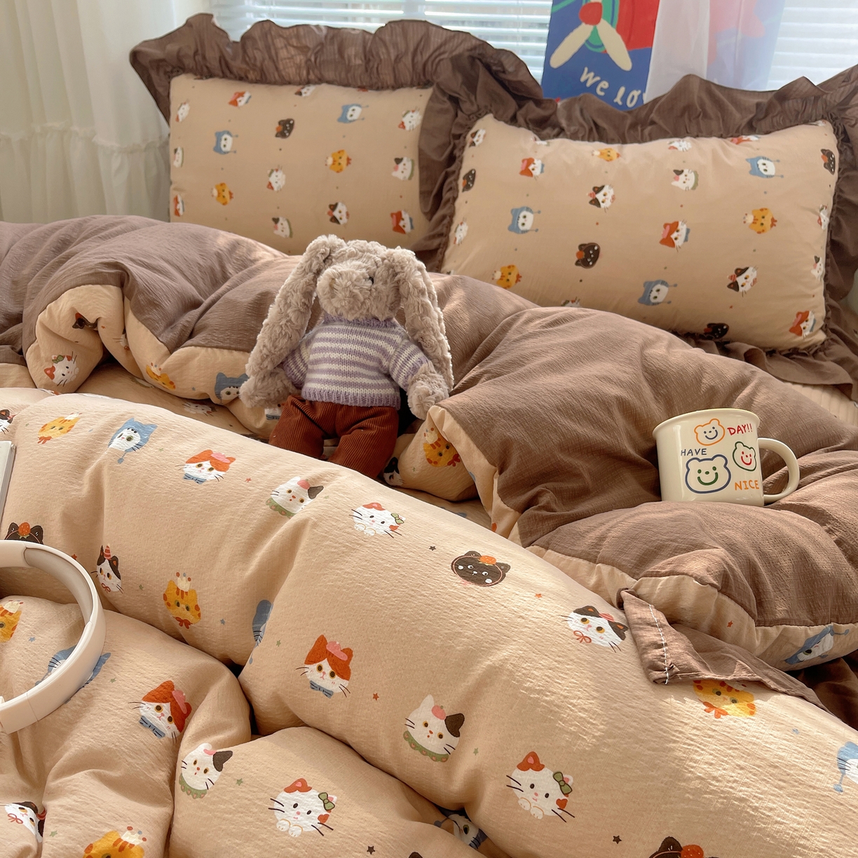 91家纺网 家纺一手货源 找家纺 韩都家居 2026新款云感双层纱床盖四件套 梦幻乐园