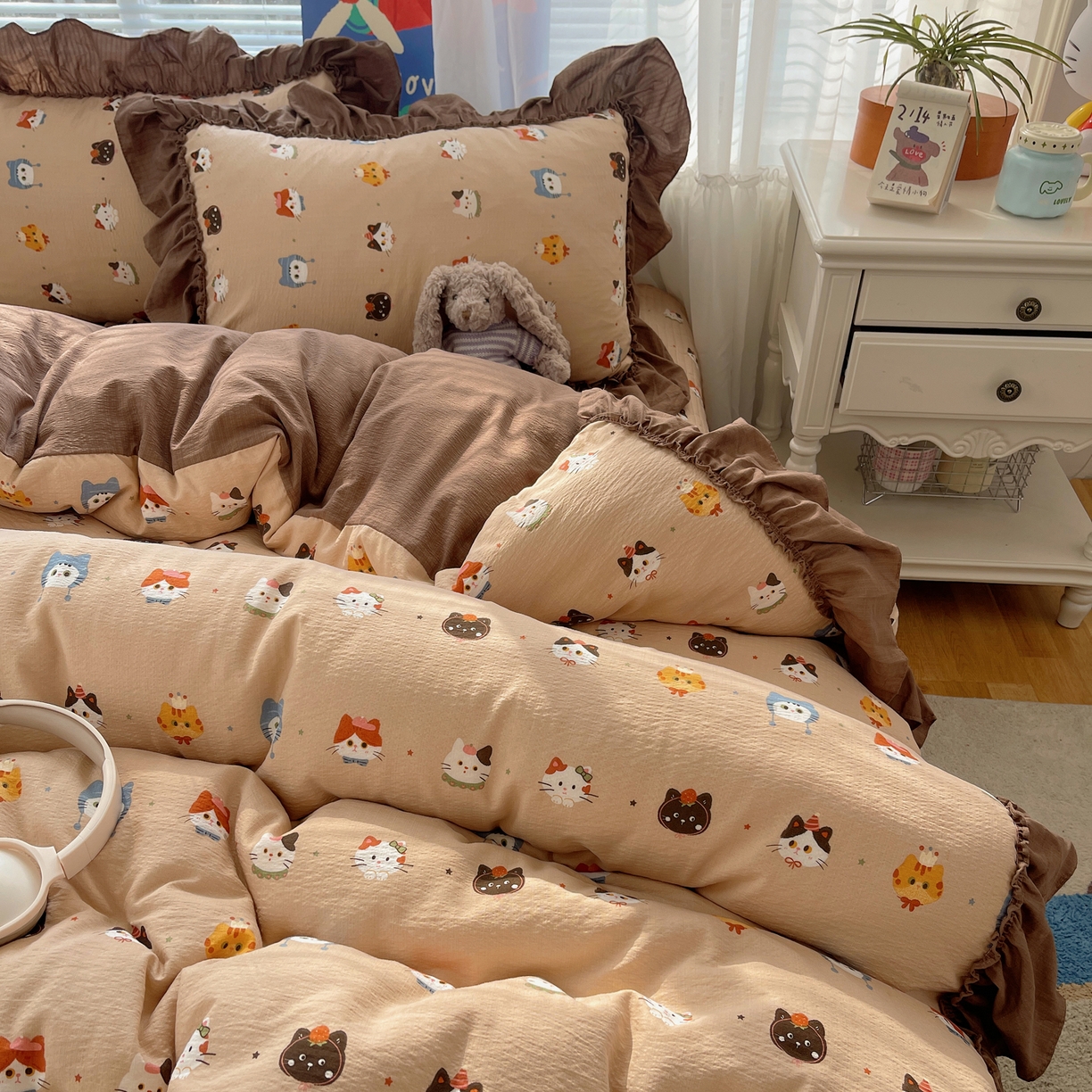 91家纺网 家纺一手货源 找家纺 韩都家居 2026新款云感双层纱床盖四件套 梦幻乐园