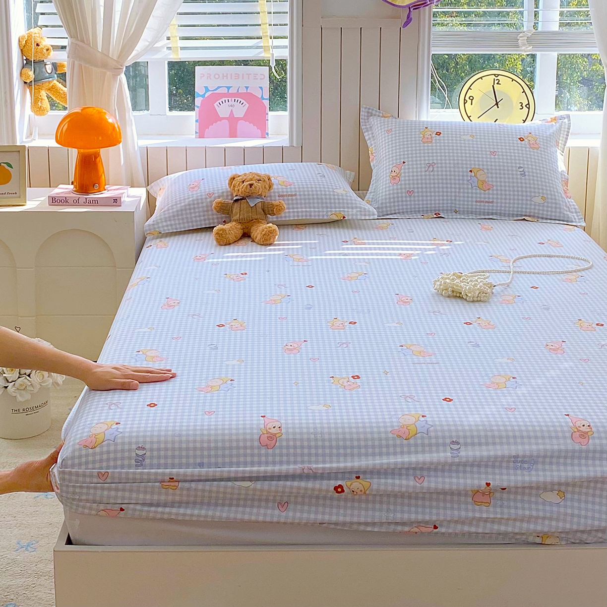 91家纺网 家纺一手货源 找家纺 金丝兔 2026新款纯棉印花单品床笠系列 甜梦精灵-蓝