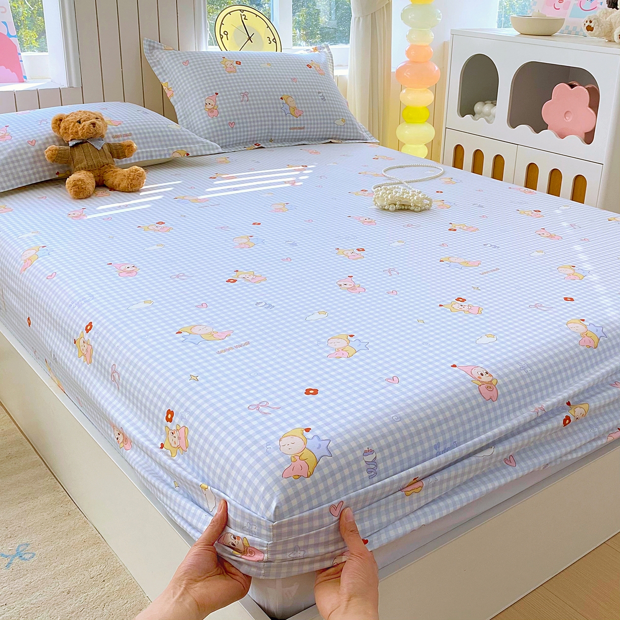 91家纺网 家纺一手货源 找家纺 金丝兔 2026新款纯棉印花单品床笠系列 甜梦精灵-蓝