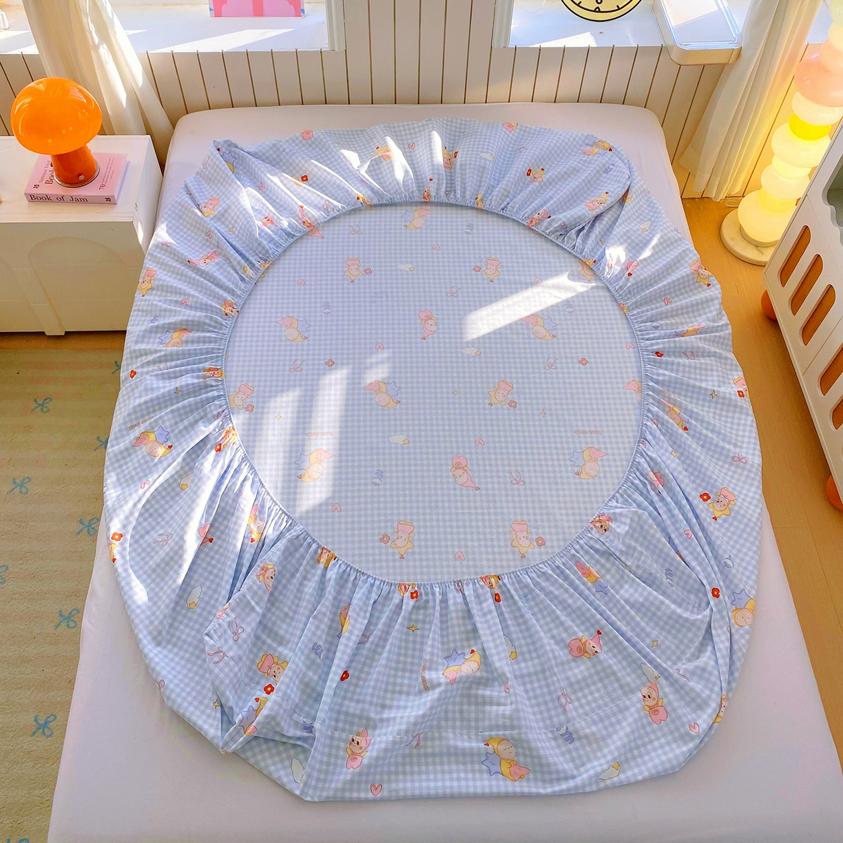 91家纺网 家纺一手货源 找家纺 金丝兔 2026新款纯棉印花单品床笠系列 甜梦精灵-蓝