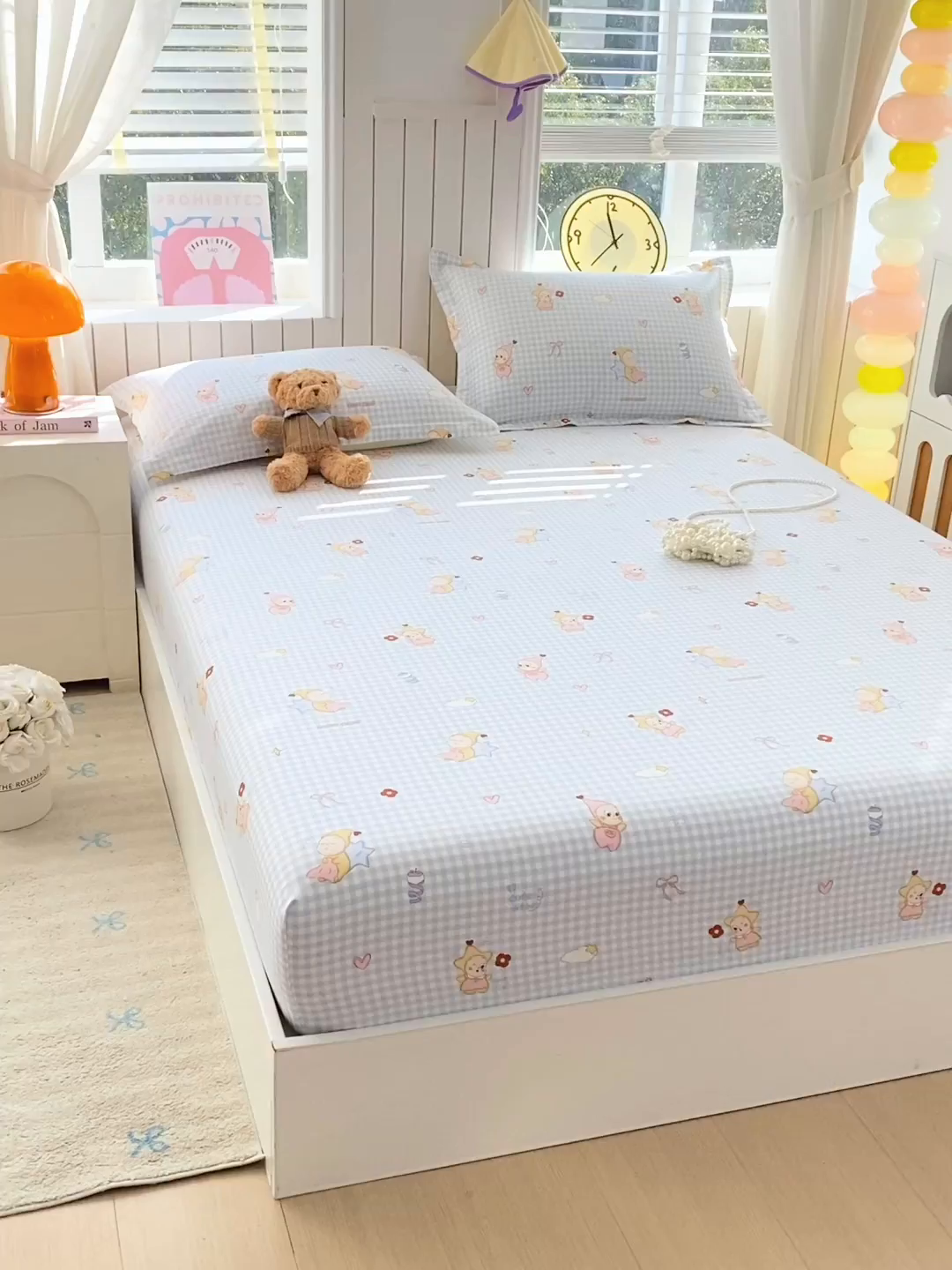 91家纺网 家纺一手货源 找家纺 金丝兔 2026新款纯棉印花单品床笠系列 甜梦精灵-蓝