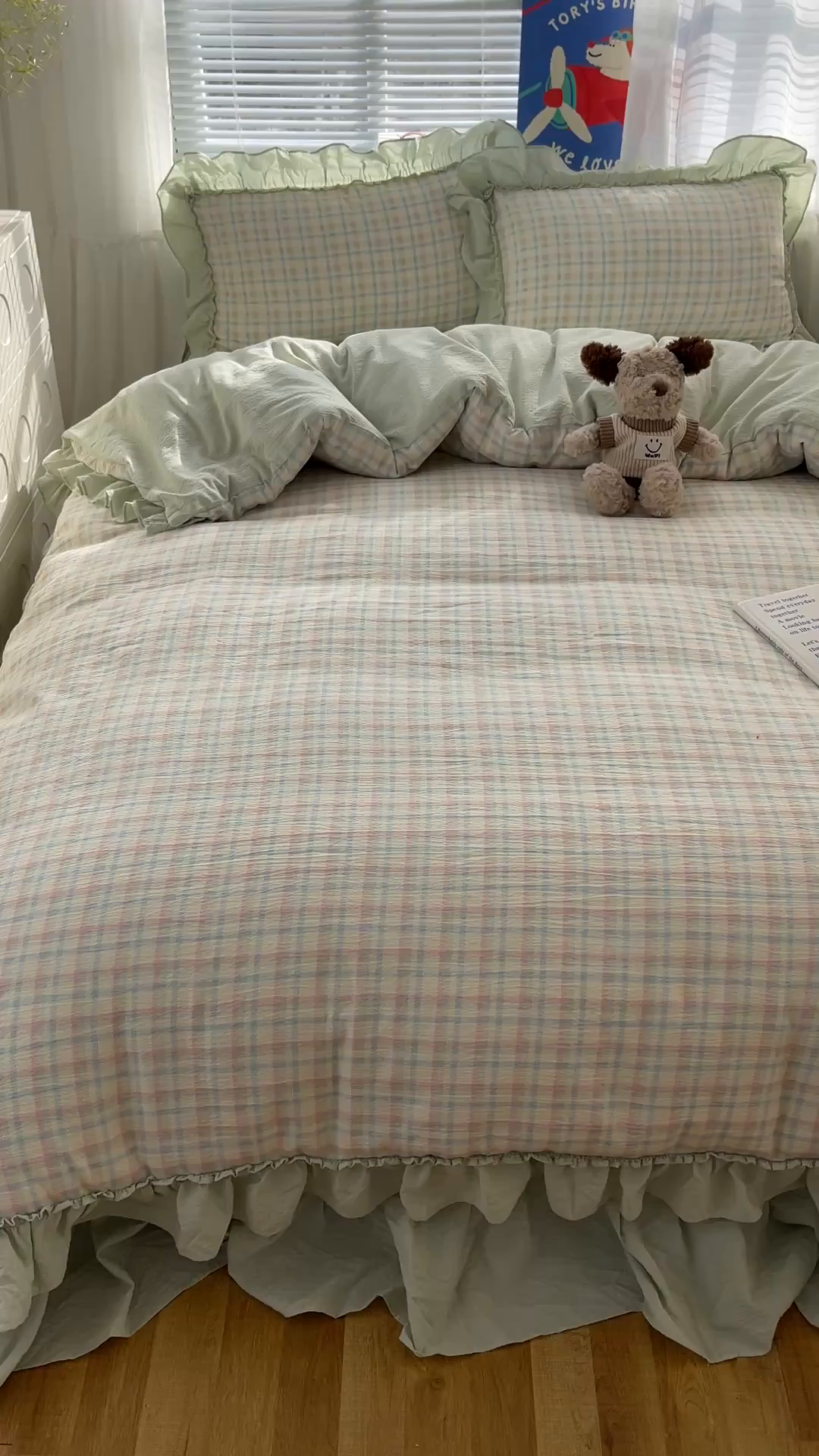 91家纺网 家纺一手货源 找家纺 韩都家居 2026新款云感双层纱床盖四件套 叶语格