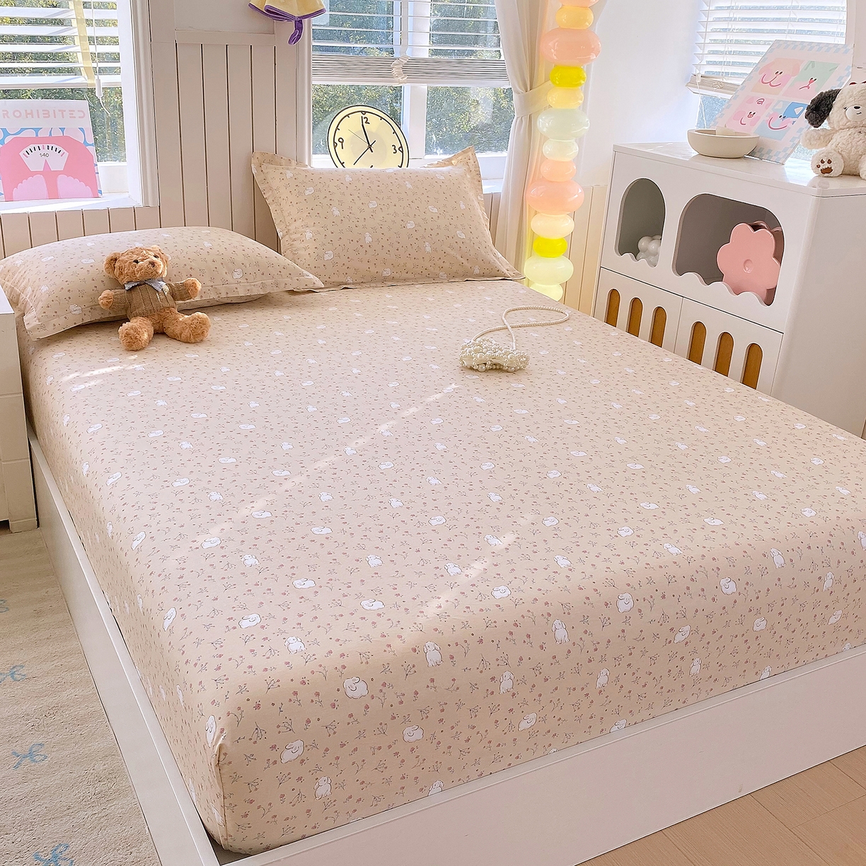 91家纺网 家纺一手货源 找家纺 金丝兔 2026新款纯棉印花单品床笠系列 仙妮兔