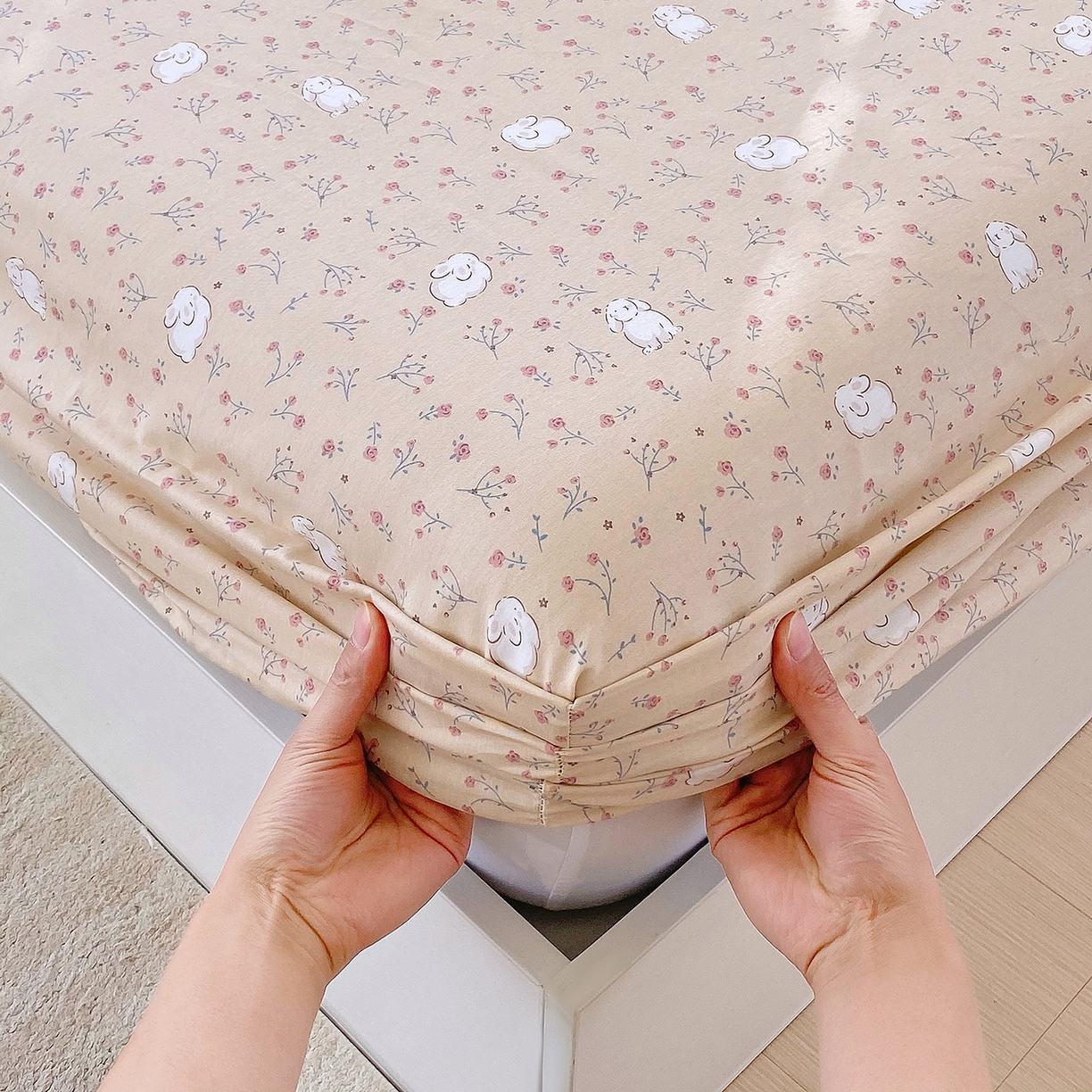 91家纺网 家纺一手货源 找家纺 金丝兔 2026新款纯棉印花单品床笠系列 仙妮兔