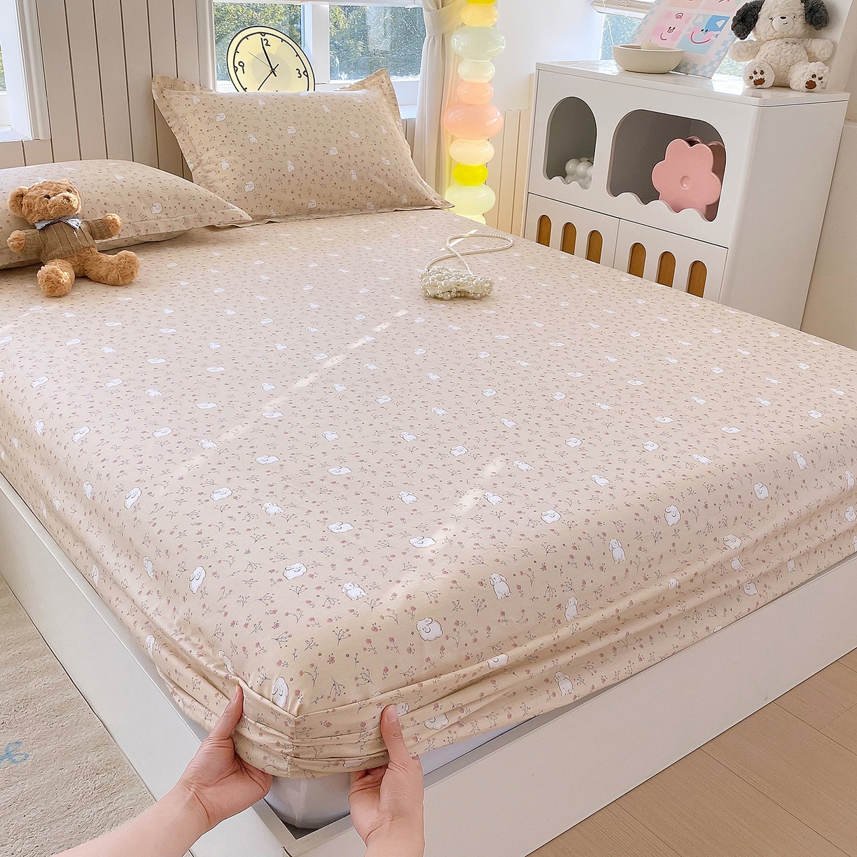 91家纺网 家纺一手货源 找家纺 金丝兔 2026新款纯棉印花单品床笠系列 仙妮兔