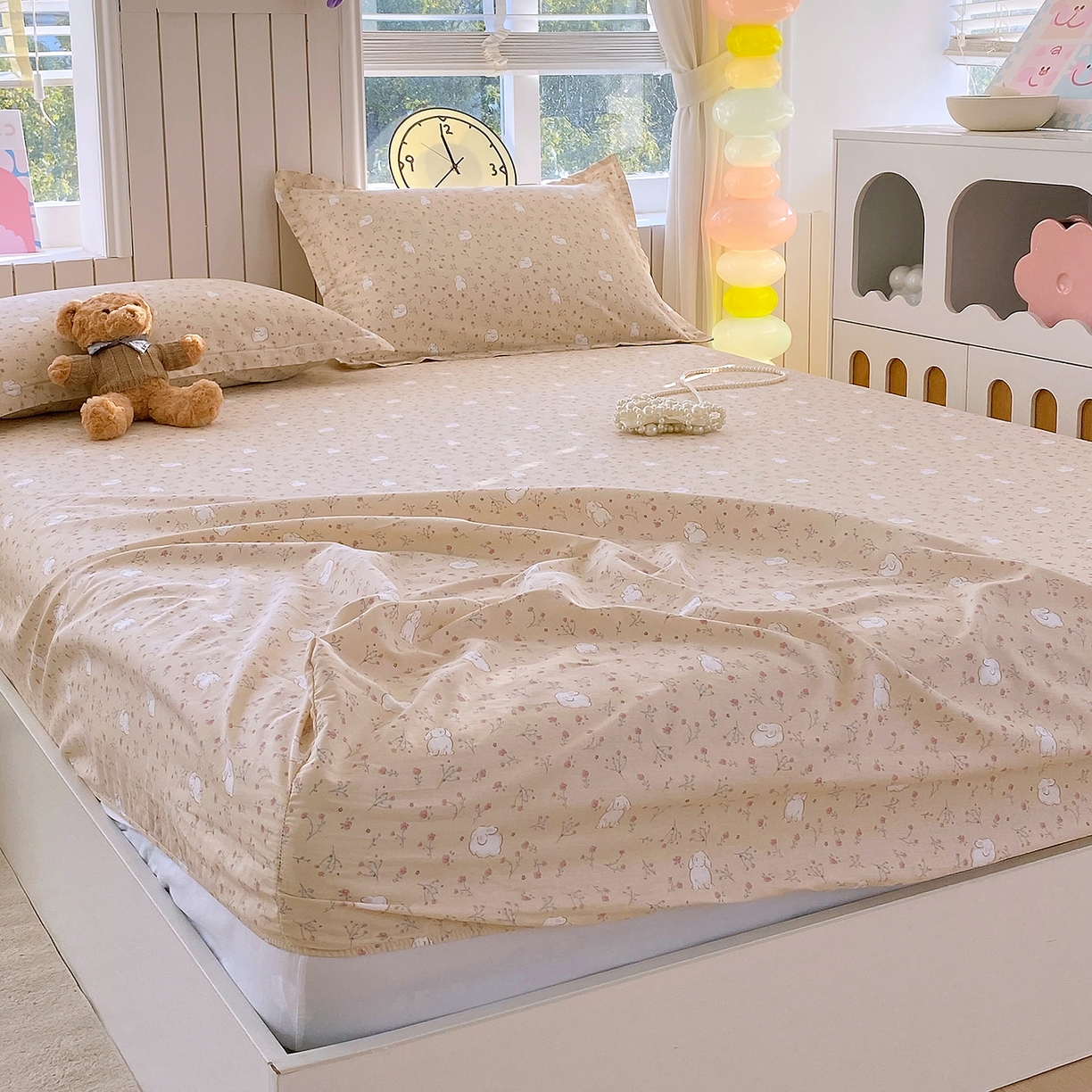 91家纺网 家纺一手货源 找家纺 金丝兔 2026新款纯棉印花单品床笠系列 仙妮兔