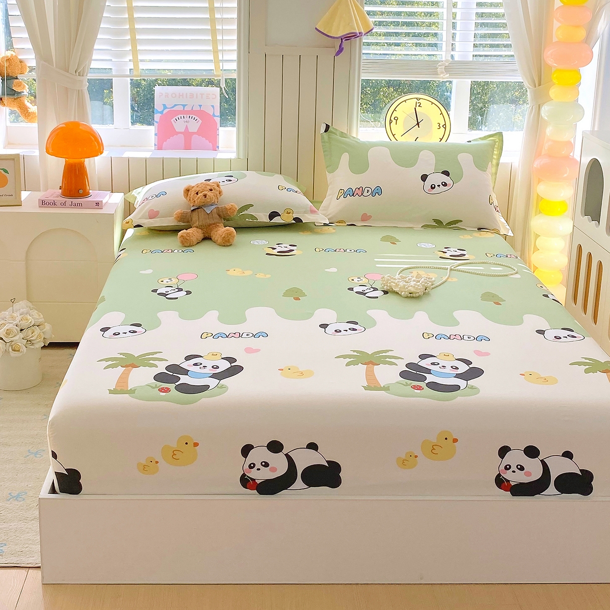 91家纺网 家纺一手货源 找家纺 金丝兔 2026新款纯棉印花单品床笠系列 熊猫鸭鸭