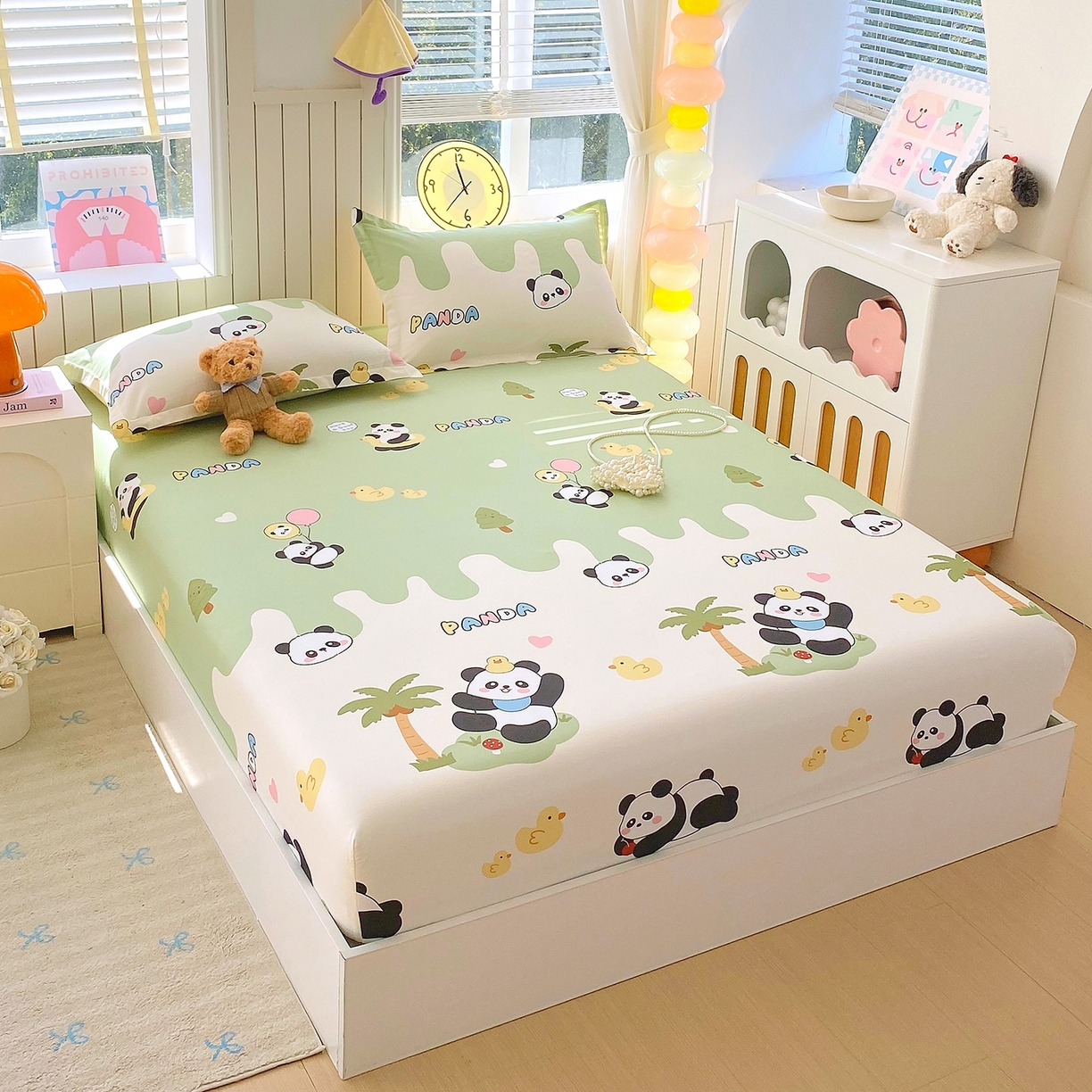 91家纺网 家纺一手货源 找家纺 金丝兔 2026新款纯棉印花单品床笠系列 熊猫鸭鸭