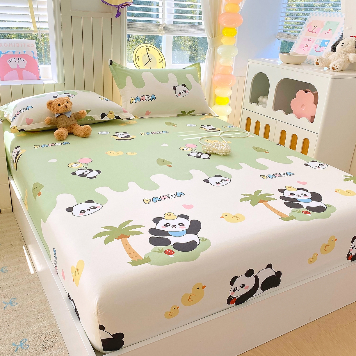 91家纺网 家纺一手货源 找家纺 金丝兔 2026新款纯棉印花单品床笠系列 熊猫鸭鸭