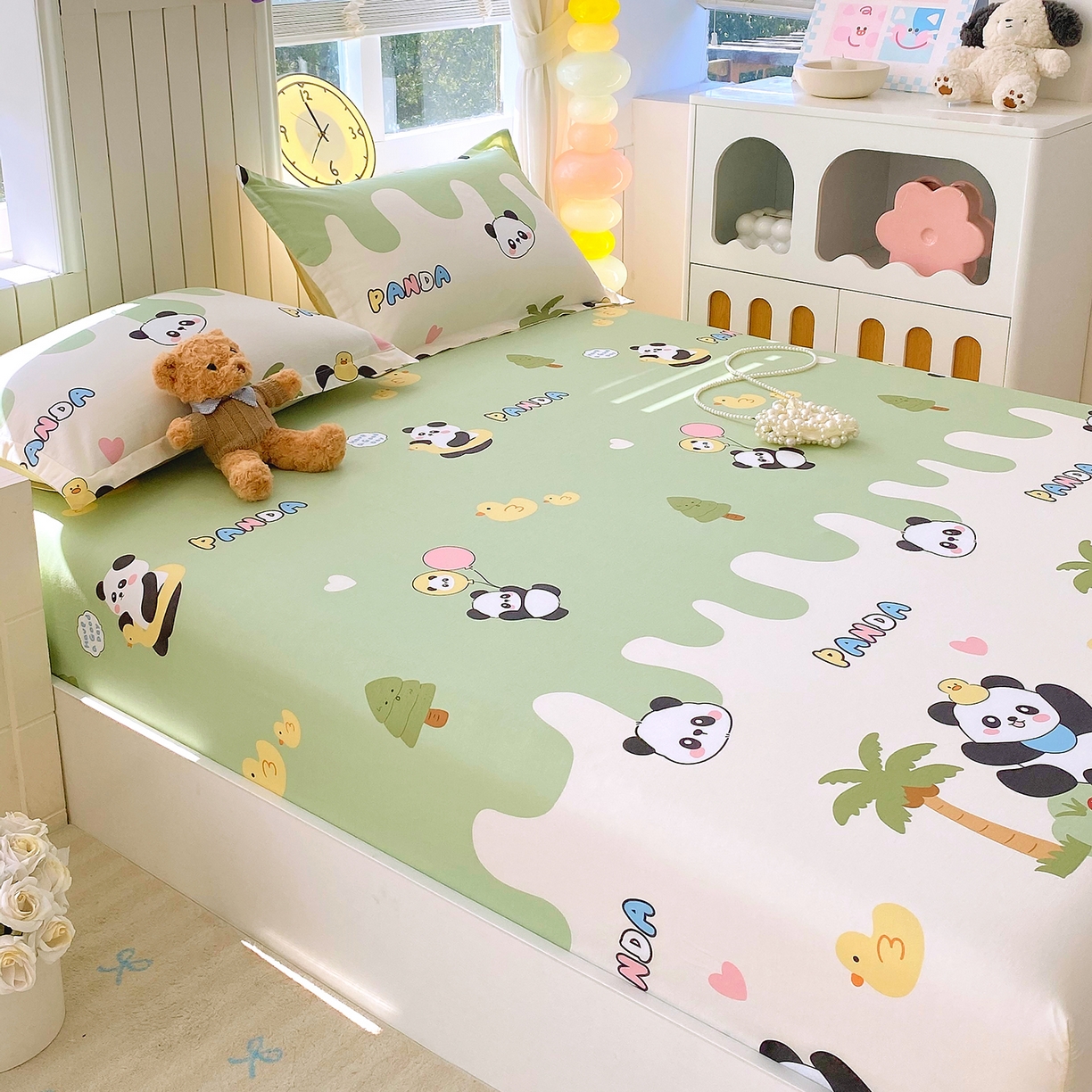 91家纺网 家纺一手货源 找家纺 金丝兔 2026新款纯棉印花单品床笠系列 熊猫鸭鸭