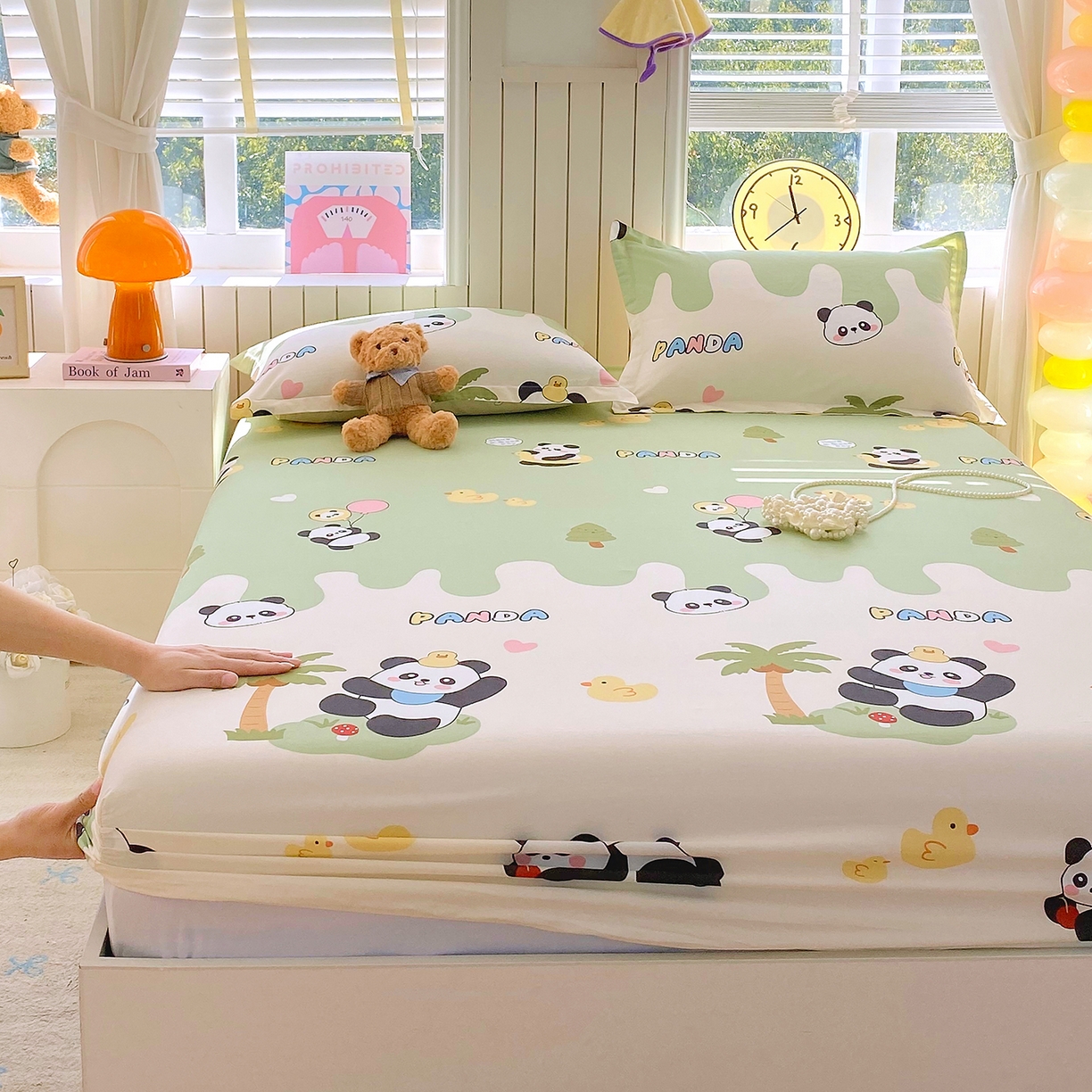 91家纺网 家纺一手货源 找家纺 金丝兔 2026新款纯棉印花单品床笠系列 熊猫鸭鸭