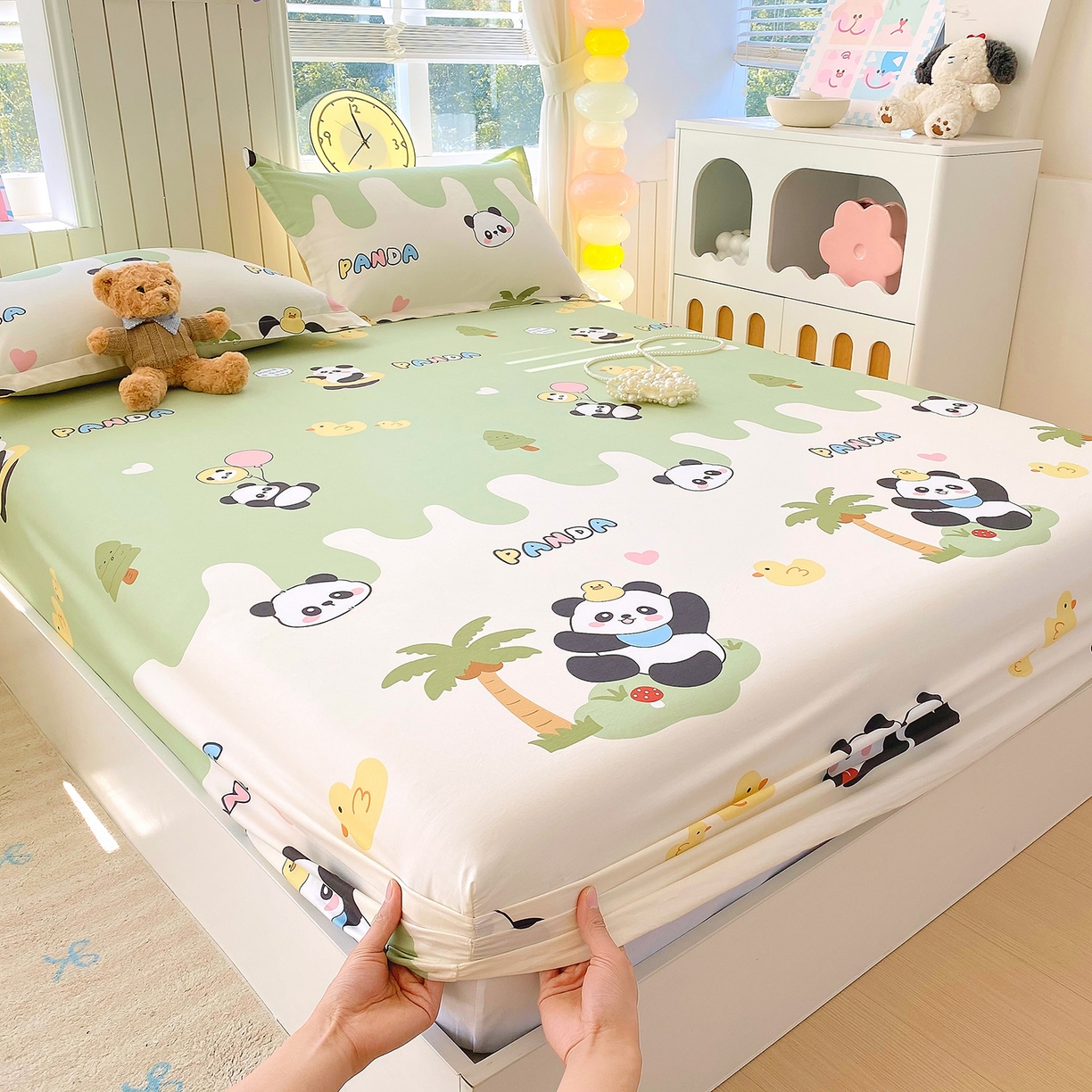 91家纺网 家纺一手货源 找家纺 金丝兔 2026新款纯棉印花单品床笠系列 熊猫鸭鸭