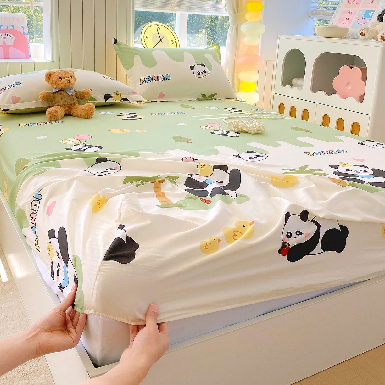 91家纺网 家纺一手货源 找家纺 金丝兔 2026新款纯棉印花单品床笠系列 熊猫鸭鸭