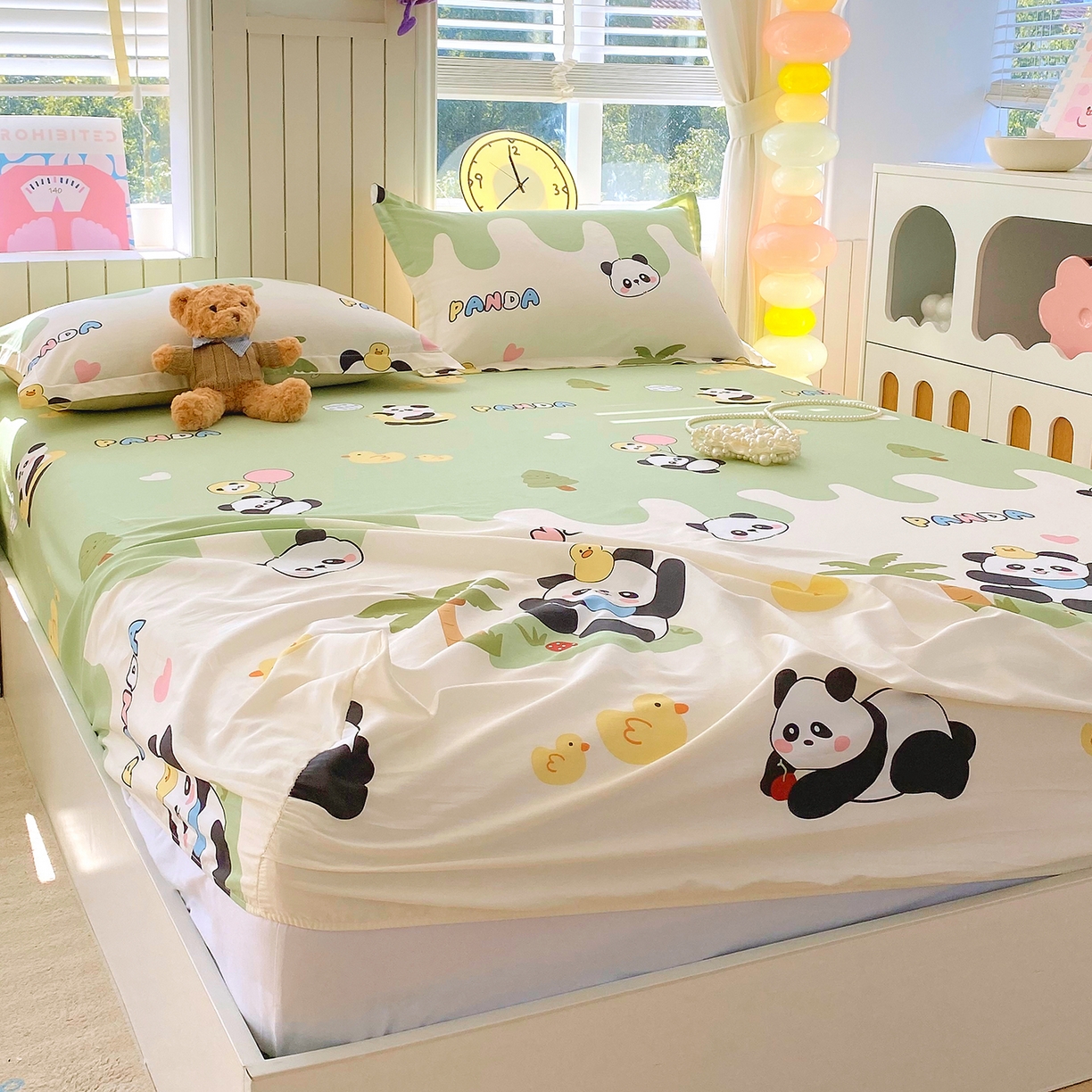 91家纺网 家纺一手货源 找家纺 金丝兔 2026新款纯棉印花单品床笠系列 熊猫鸭鸭