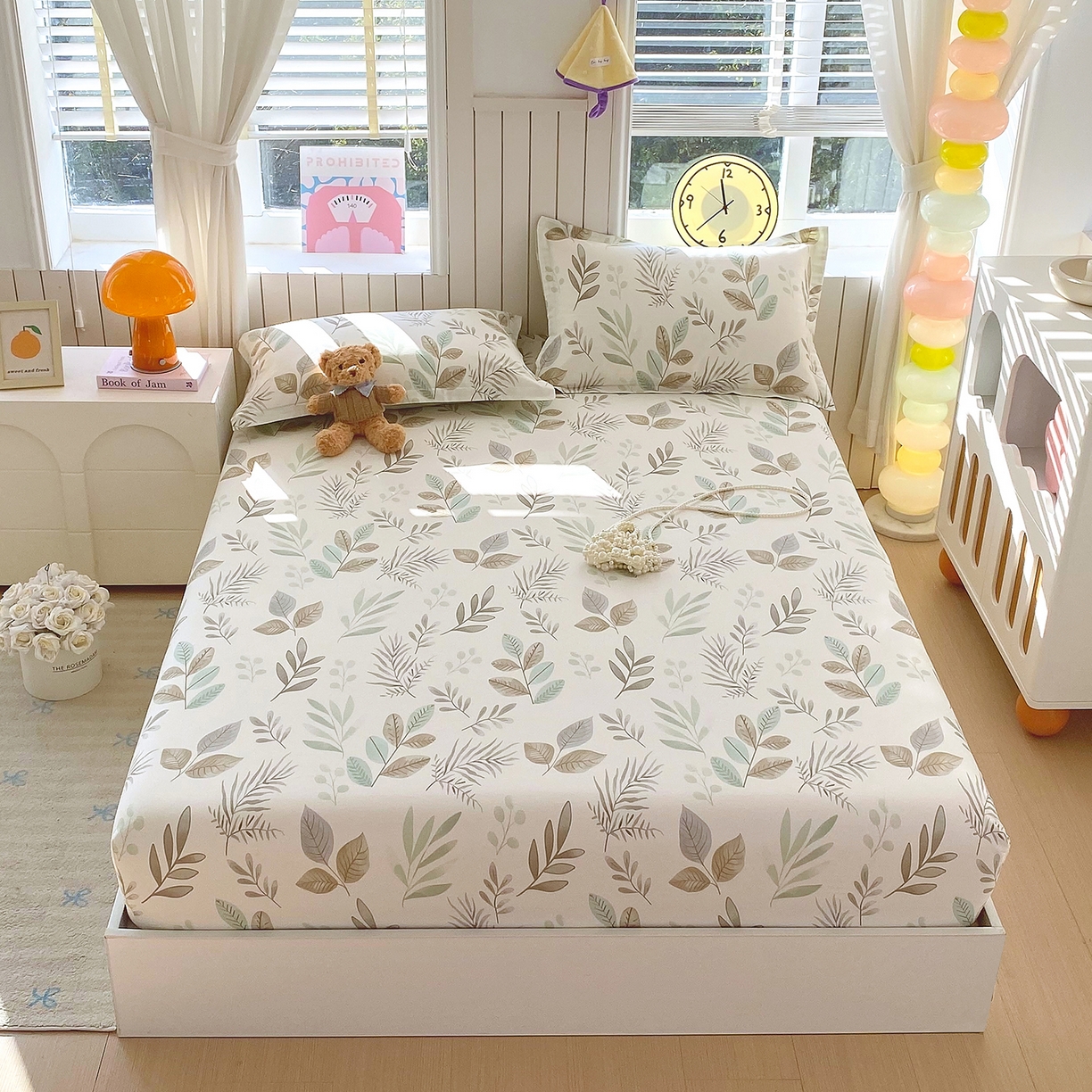 91家纺网 家纺一手货源 找家纺 金丝兔 2026新款纯棉印花单品床笠系列 叶语-绿