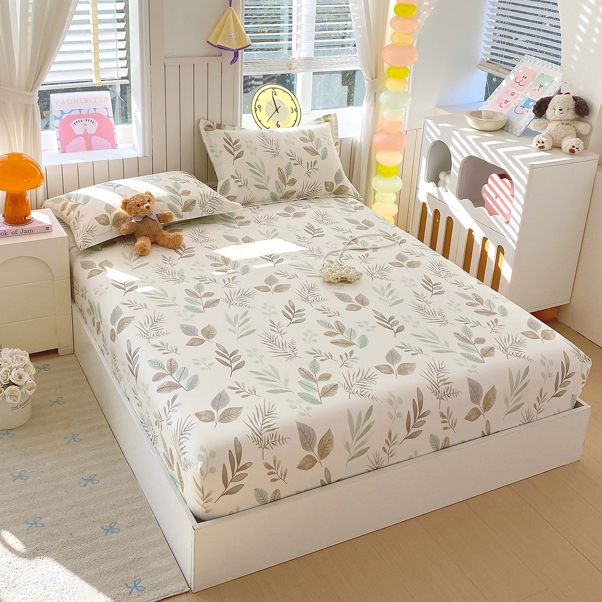 91家纺网 家纺一手货源 找家纺 金丝兔 2026新款纯棉印花单品床笠系列 叶语-绿