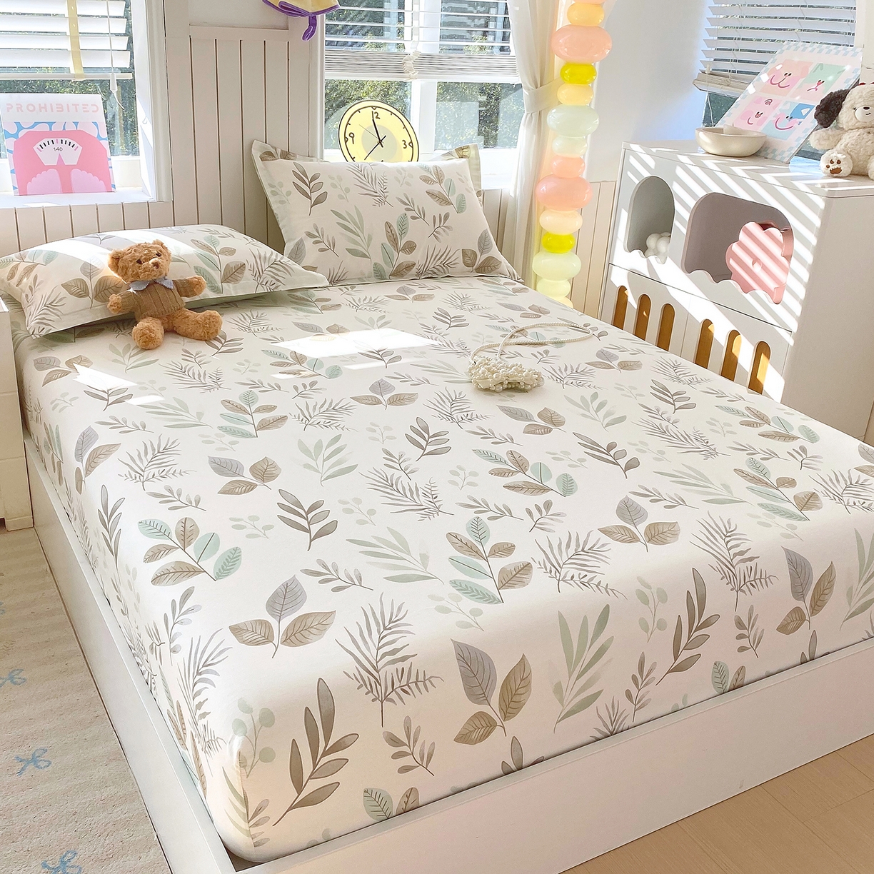 91家纺网 家纺一手货源 找家纺 金丝兔 2026新款纯棉印花单品床笠系列 叶语-绿