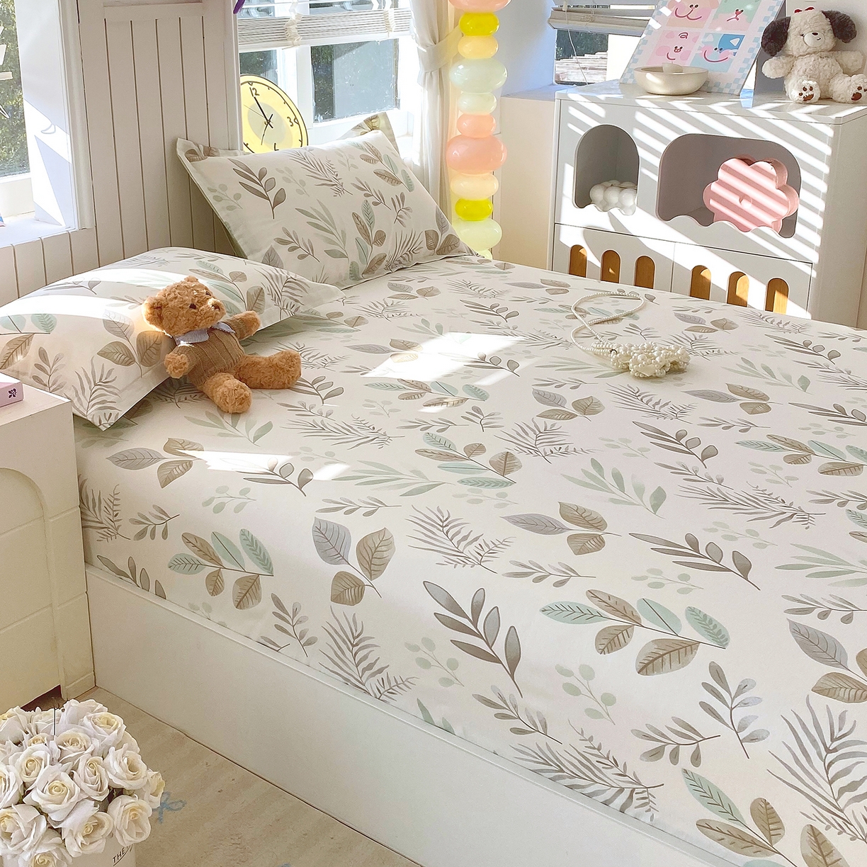 91家纺网 家纺一手货源 找家纺 金丝兔 2026新款纯棉印花单品床笠系列 叶语-绿