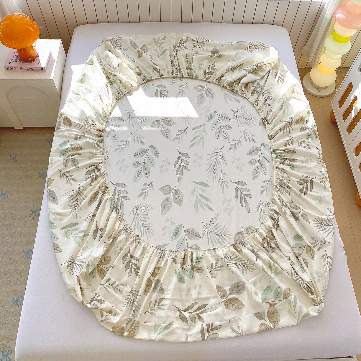 91家纺网 家纺一手货源 找家纺 金丝兔 2026新款纯棉印花单品床笠系列 叶语-绿