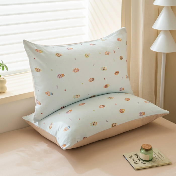 91家纺网 家纺一手货源 找家纺 雯雨家纺 2026新款A类全棉有氧双层纱单枕套 全棉双层纱枕套-布精灵