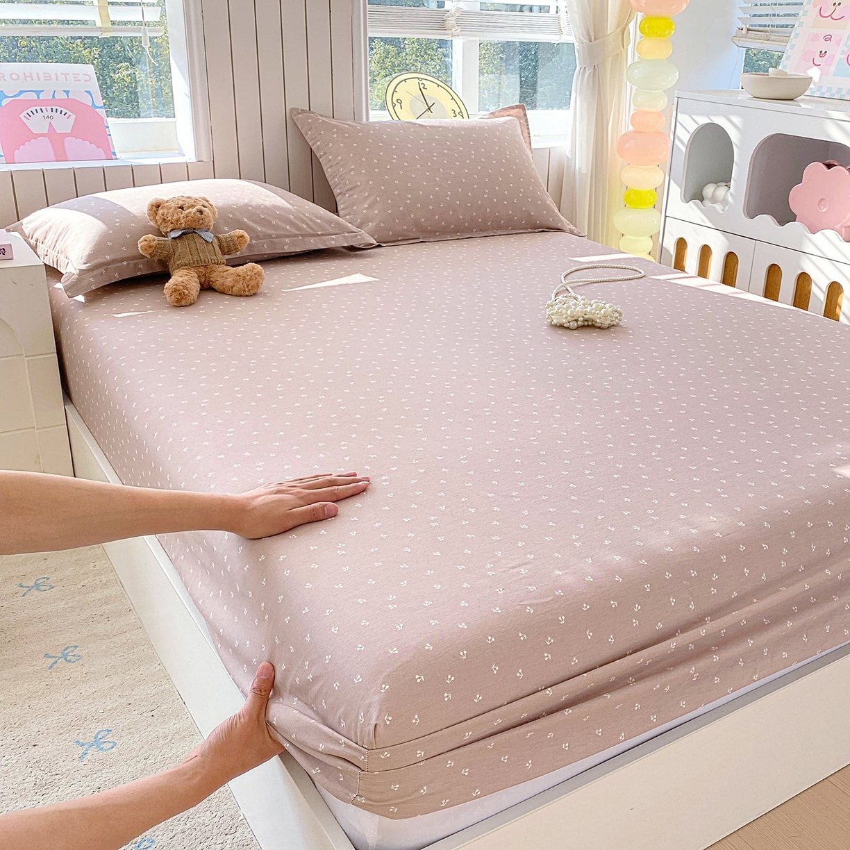 金丝兔 2026新款纯棉印花单品床笠系列 樱桃-粉