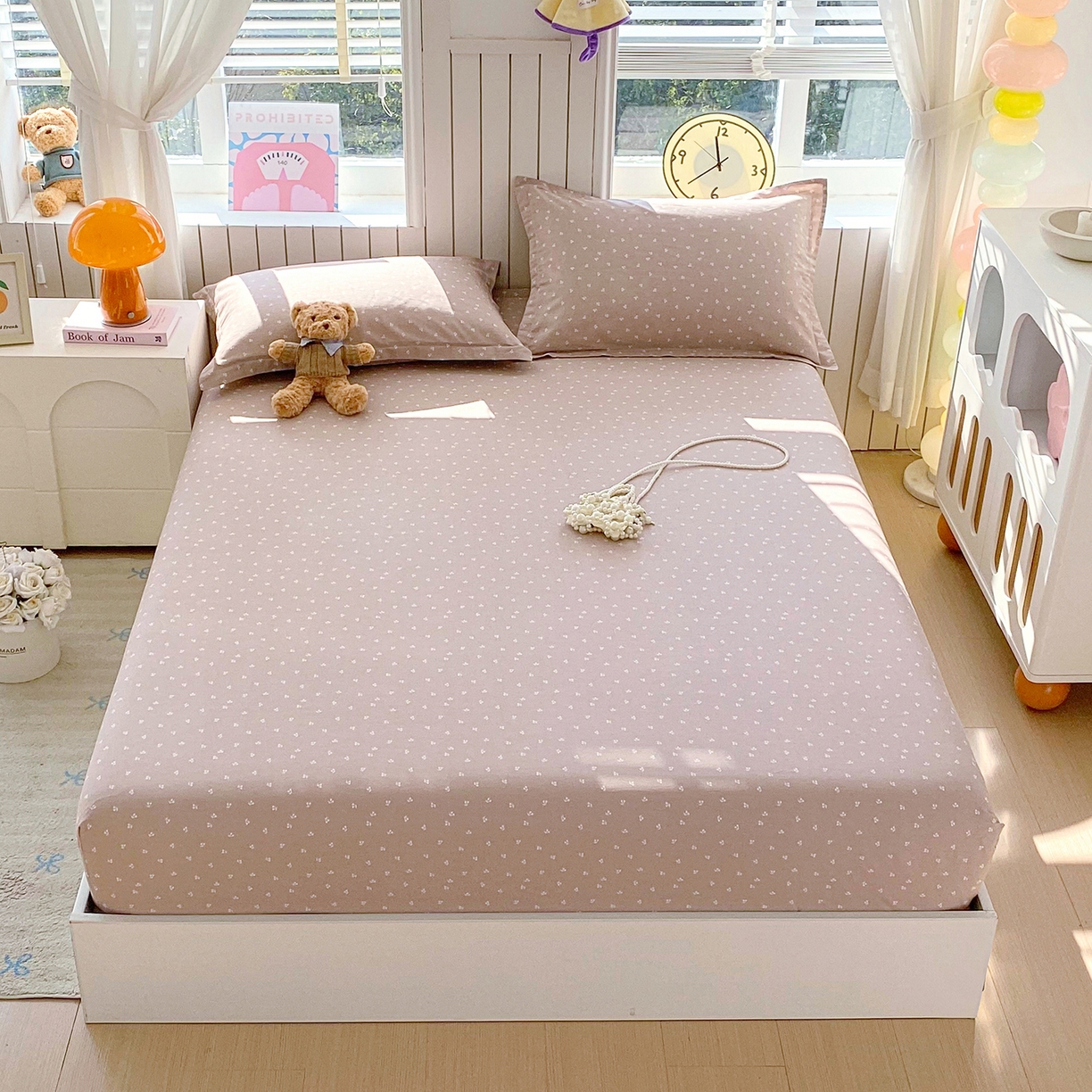 91家纺网 家纺一手货源 找家纺 金丝兔 2026新款纯棉印花单品床笠系列 樱桃-粉