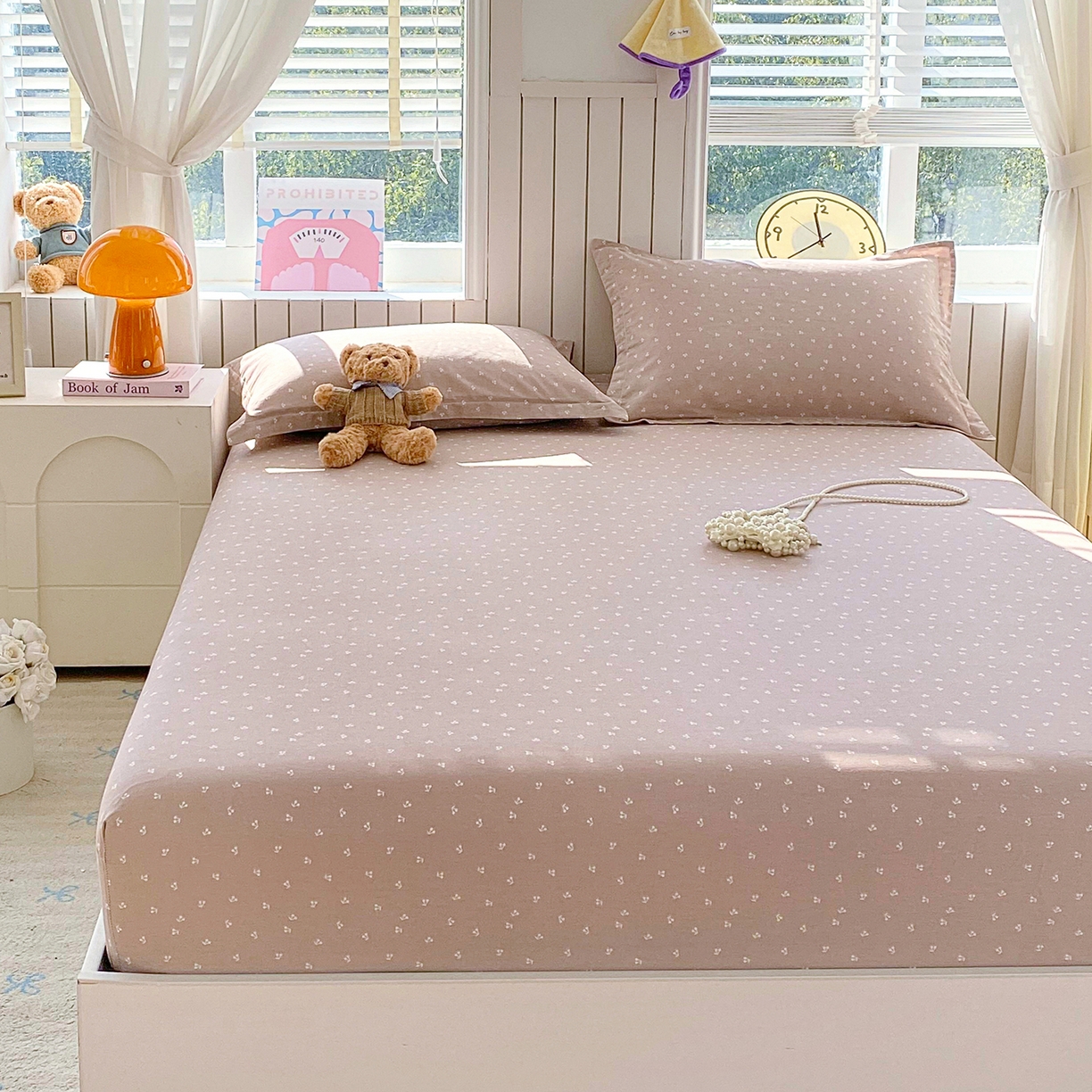 91家纺网 家纺一手货源 找家纺 金丝兔 2026新款纯棉印花单品床笠系列 樱桃-粉