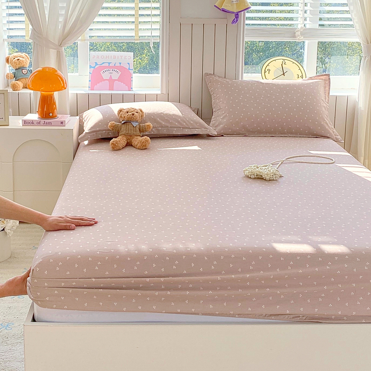 91家纺网 家纺一手货源 找家纺 金丝兔 2026新款纯棉印花单品床笠系列 樱桃-粉