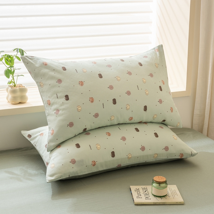 91家纺网 家纺一手货源 找家纺 雯雨家纺 2026新款A类全棉有氧双层纱单枕套 全棉双层纱枕套-南语绿