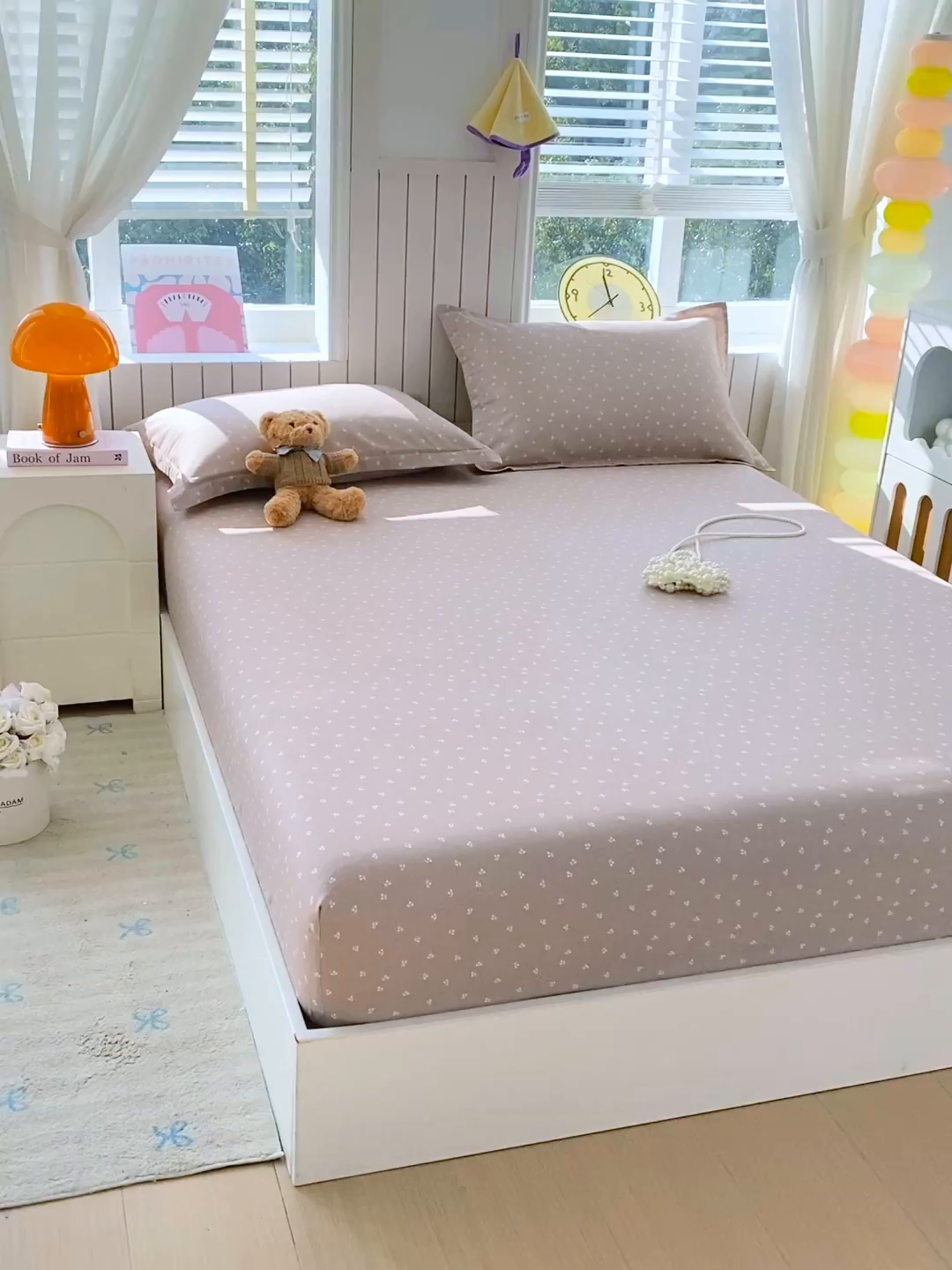 91家纺网 家纺一手货源 找家纺 金丝兔 2026新款纯棉印花单品床笠系列 樱桃-粉