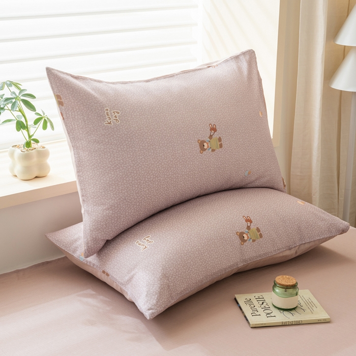 91家纺网 家纺一手货源 找家纺 雯雨家纺 2026新款A类全棉有氧双层纱单枕套 全棉双层纱枕套-朱迪熊