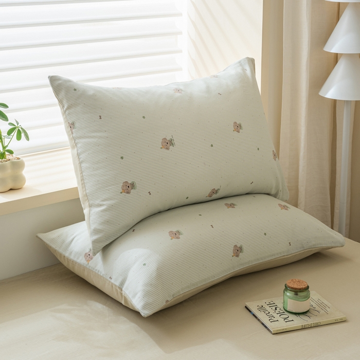 雯雨家纺 2026新款A类全棉有氧双层纱单枕套 全棉双层纱枕套-布叮狗