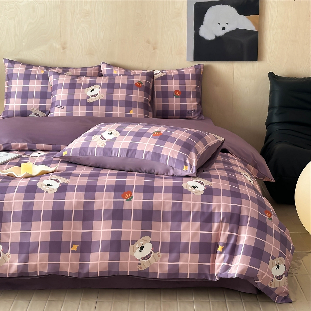 卧趣家纺 2026新款纯棉四件套高级100Pro全棉贡缎卡通四件套 茶野