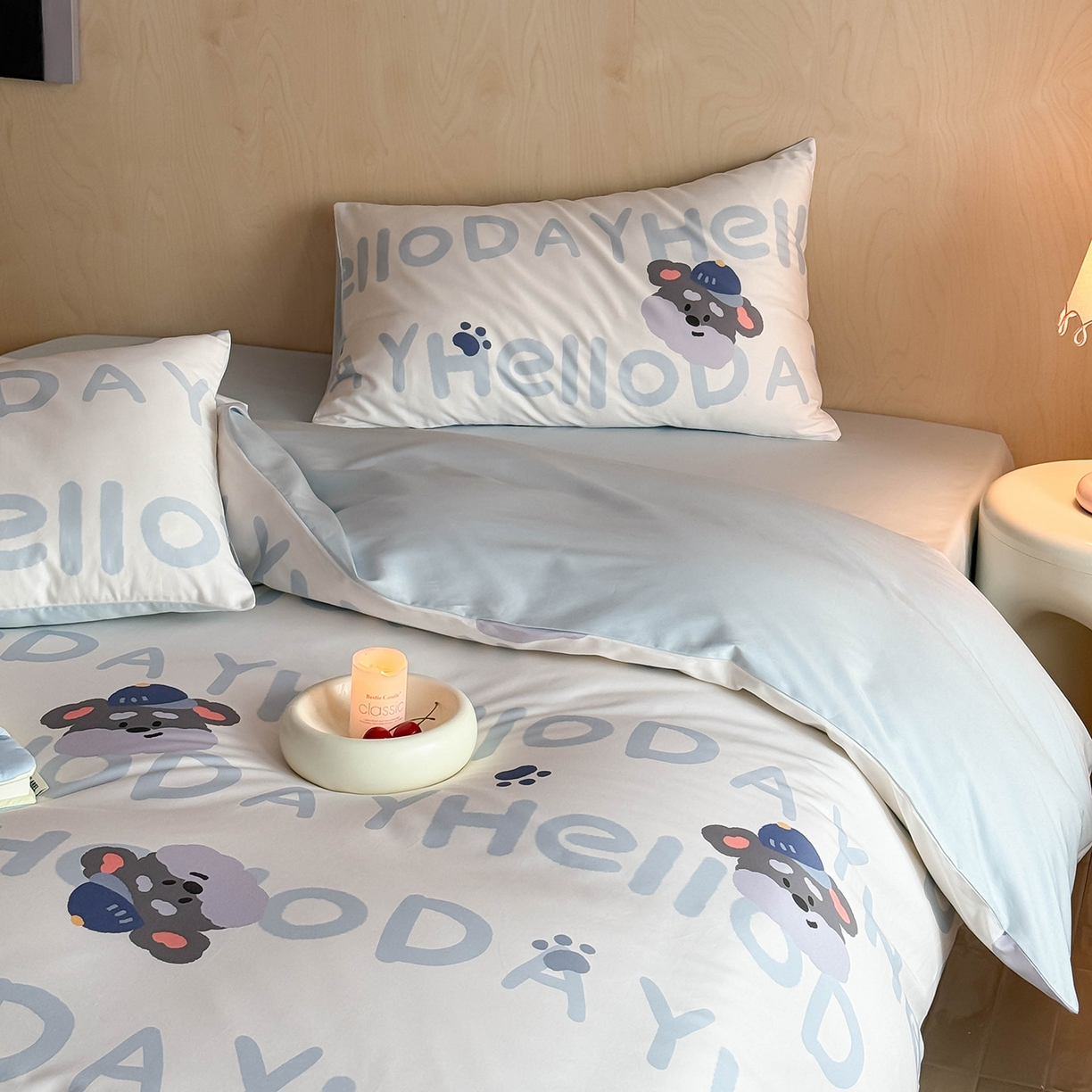 91家纺网 家纺一手货源 找家纺 卧趣家纺 2026新款纯棉四件套高级100Pro全棉贡缎卡通四件套 慕朵