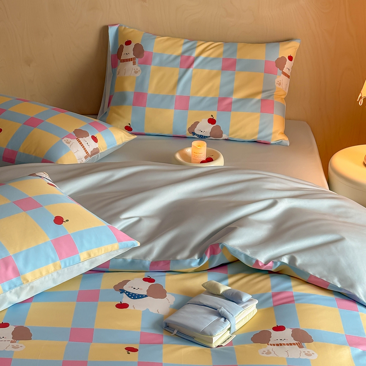 91家纺网 家纺一手货源 找家纺 卧趣家纺 2026新款纯棉四件套高级100Pro全棉贡缎卡通四件套 米拉