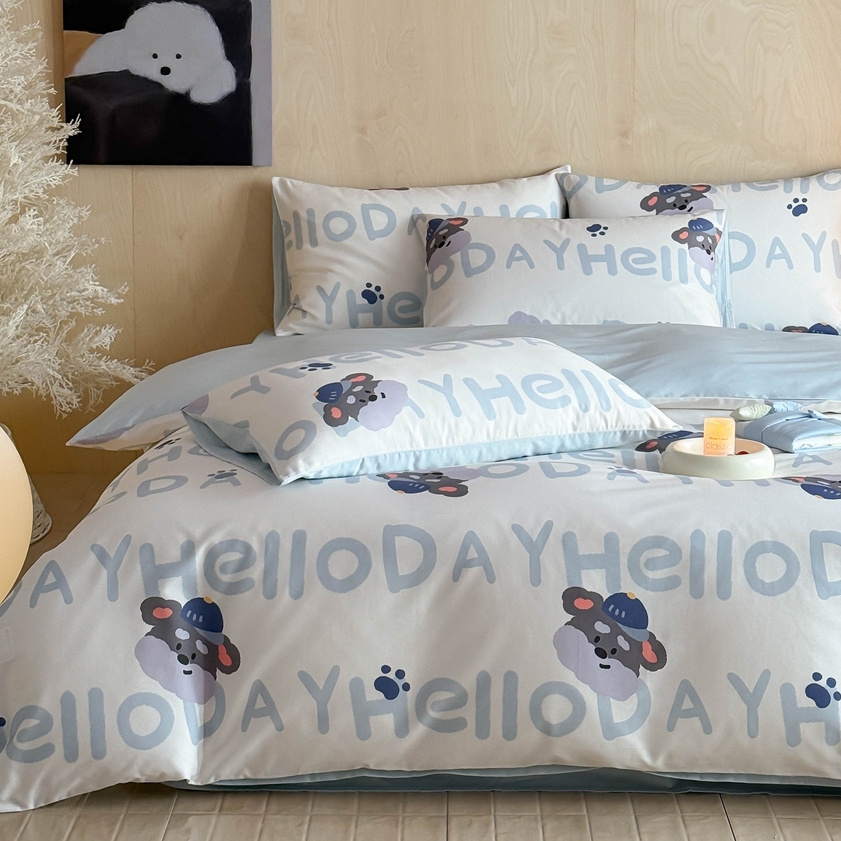 91家纺网 家纺一手货源 找家纺 卧趣家纺 2026新款纯棉四件套高级100Pro全棉贡缎卡通四件套 慕朵