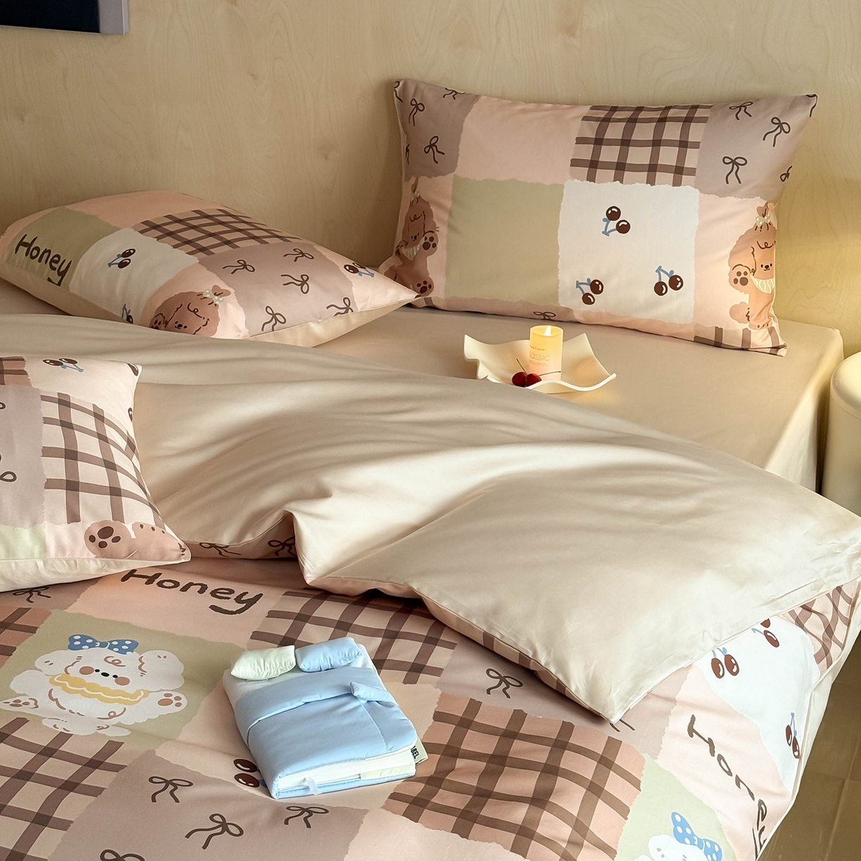 91家纺网 家纺一手货源 找家纺 卧趣家纺 2026新款纯棉四件套高级100Pro全棉贡缎卡通四件套 奇诺