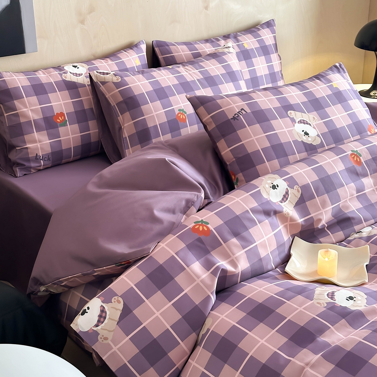 91家纺网 家纺一手货源 找家纺 卧趣家纺 2026新款纯棉四件套高级100Pro全棉贡缎卡通四件套 茶野