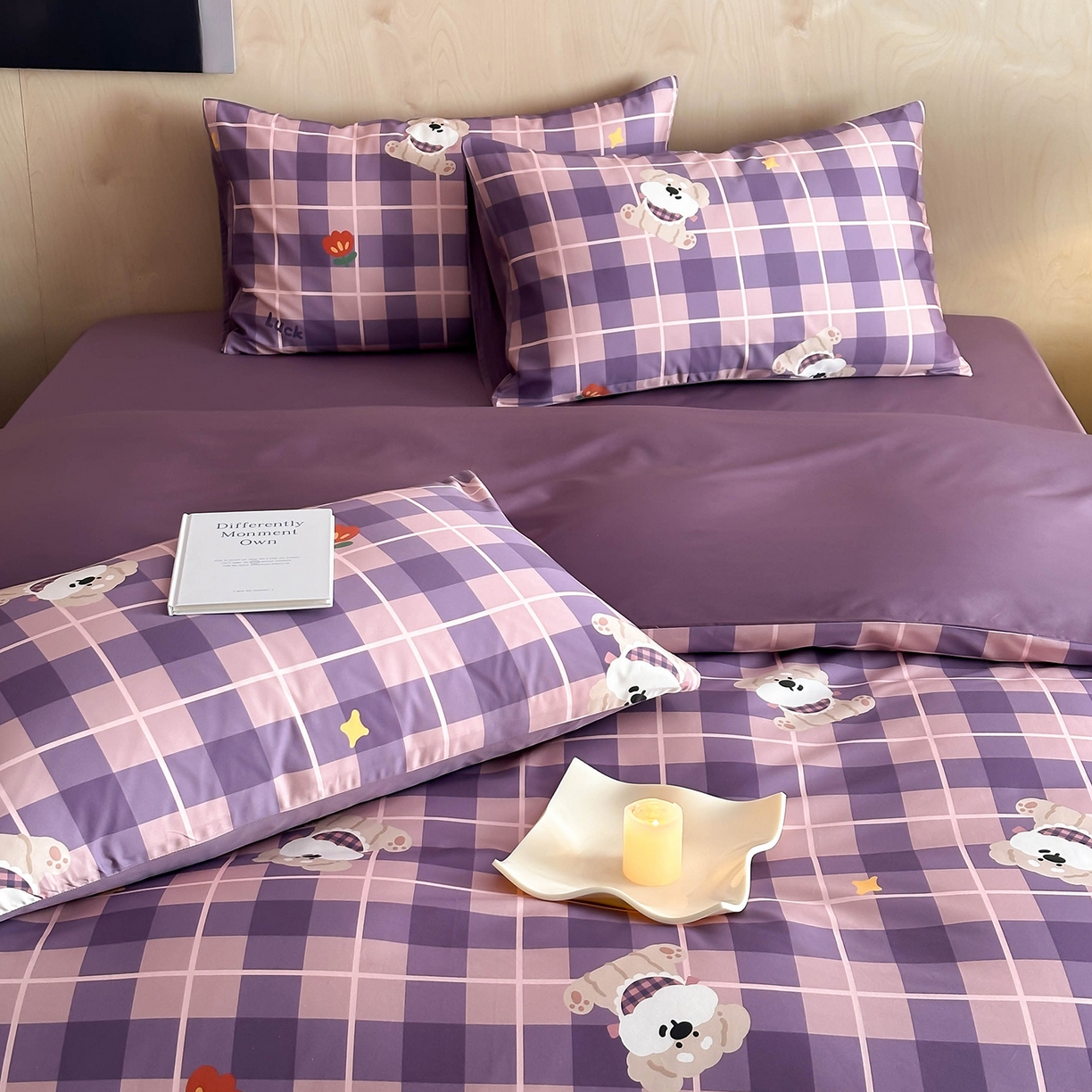 91家纺网 家纺一手货源 找家纺 卧趣家纺 2026新款纯棉四件套高级100Pro全棉贡缎卡通四件套 茶野