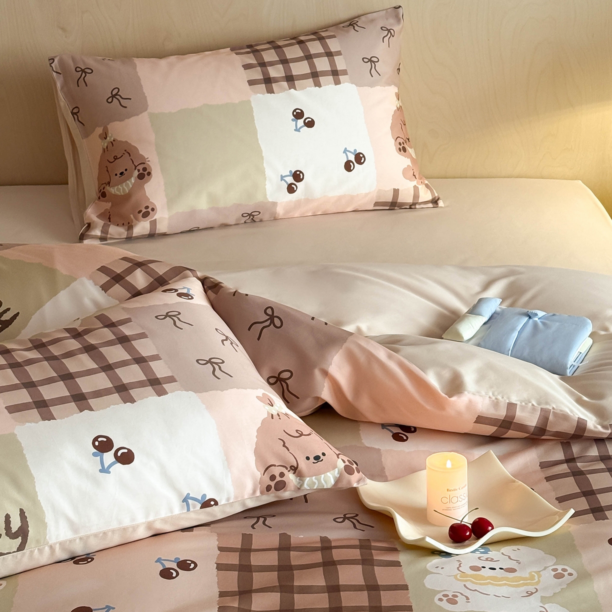 91家纺网 家纺一手货源 找家纺 卧趣家纺 2026新款纯棉四件套高级100Pro全棉贡缎卡通四件套 奇诺